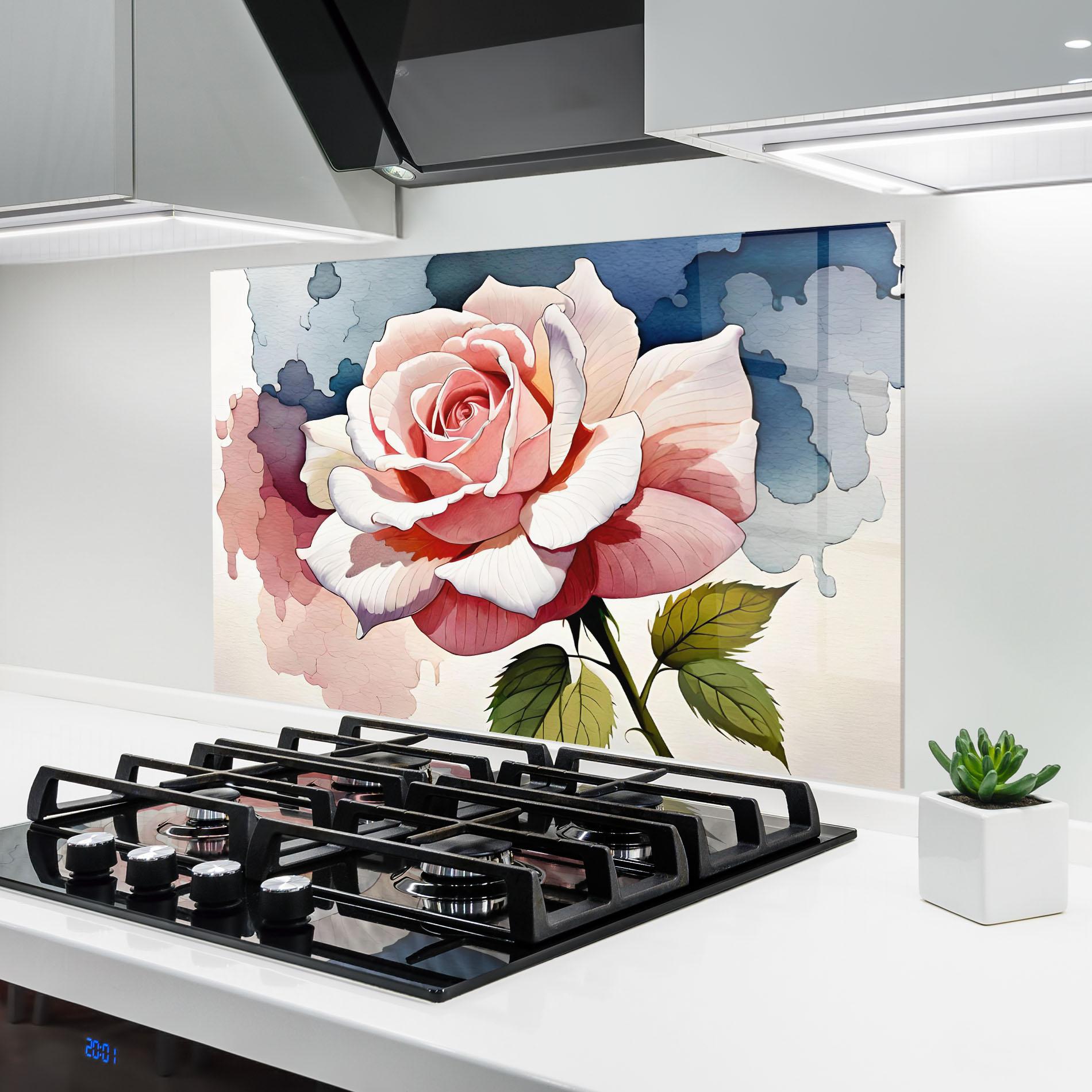 Konyhai üveg hátfal Light Pink Rose Painting mockup 6