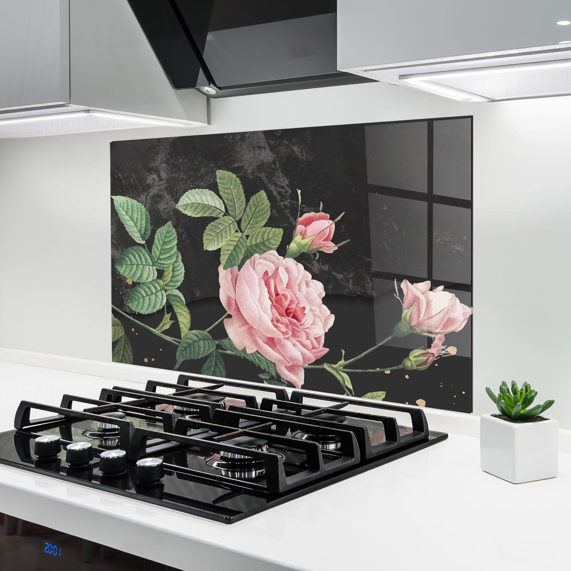 Konyhai üveg hátfal Marble Roses mockup 6
