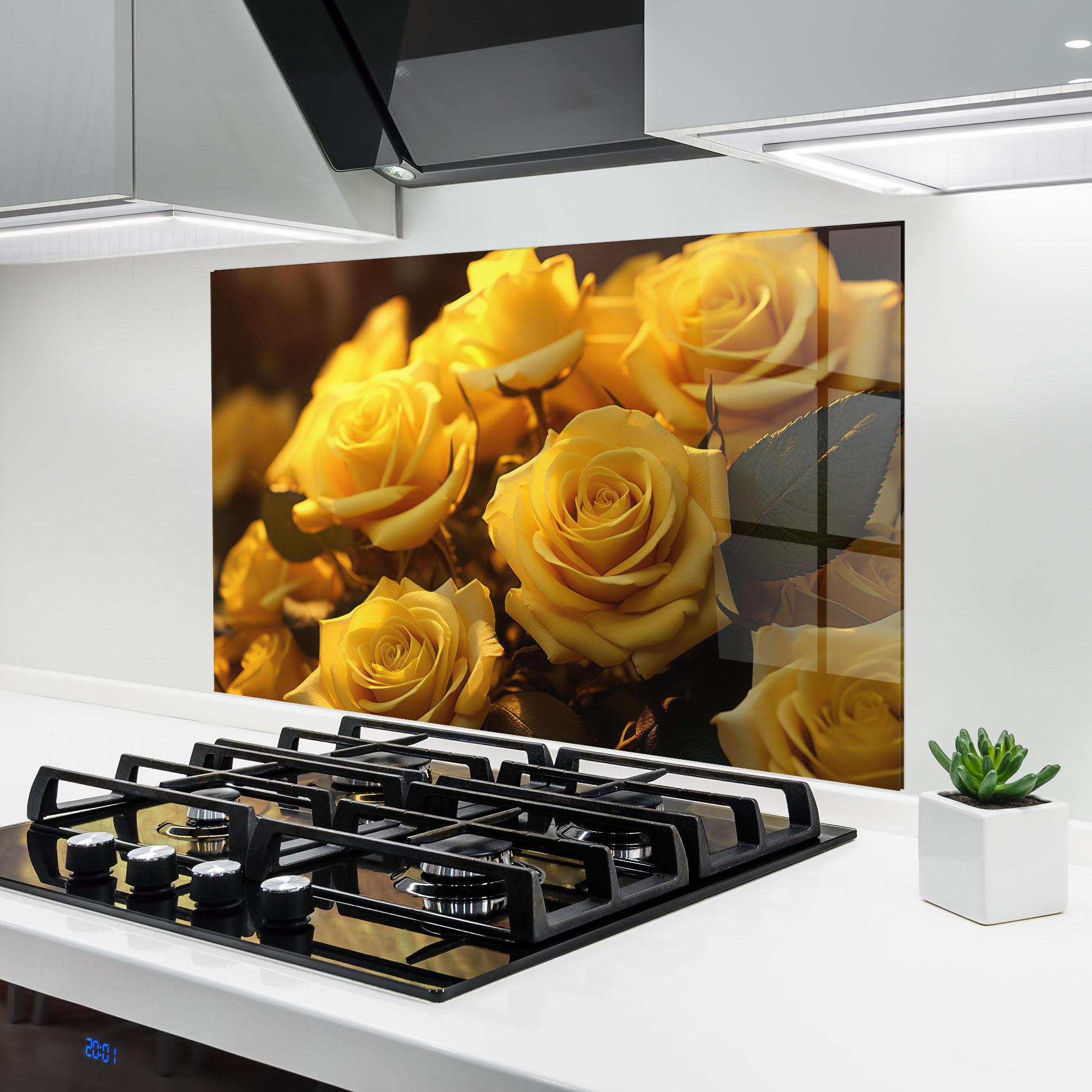 Konyhai üveg hátfal Yellow Rose mockup 6