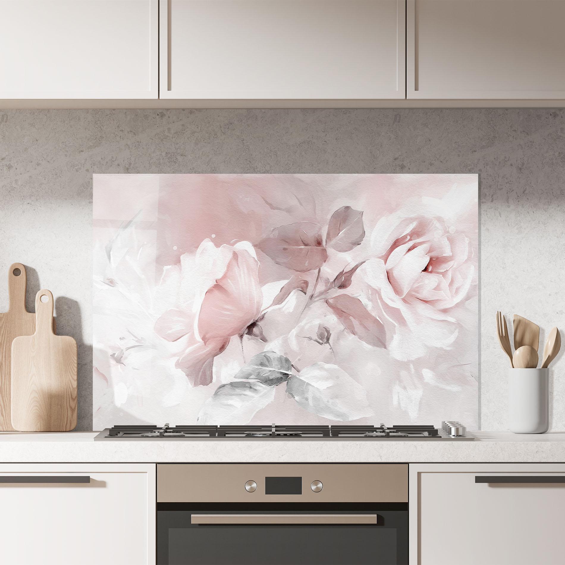 Konyhai üveg hátfal Abstract Pink Flowers mockup 7