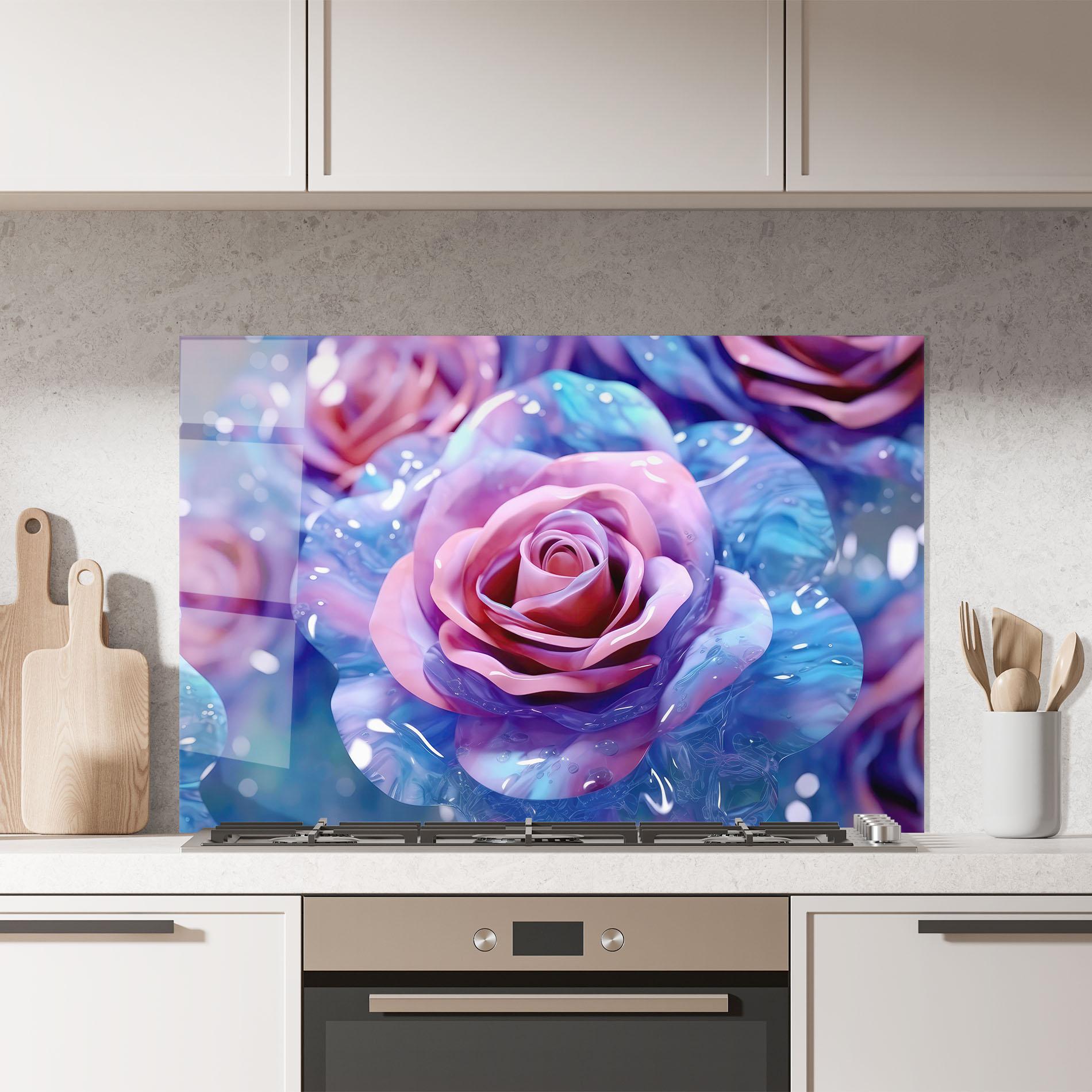 Konyhai üveg hátfal Beautiful Blue Pink Rose mockup 7