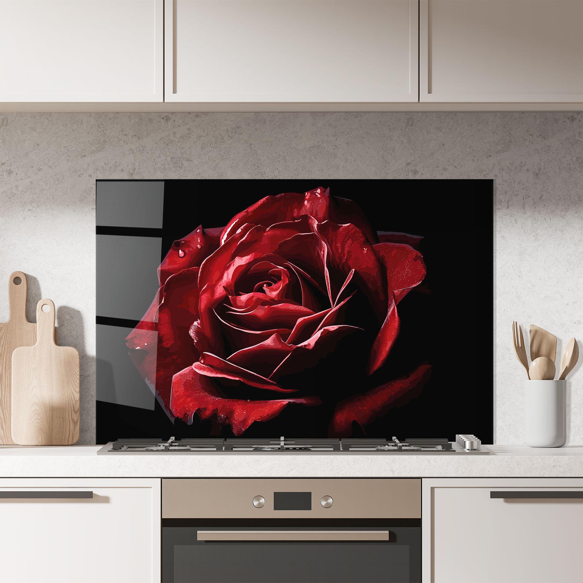 Konyhai üveg hátfal Big Red Rose mockup 7