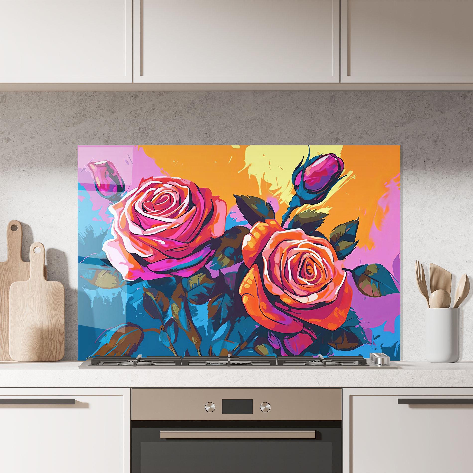 Konyhai üveg hátfal Blue Orange Rose mockup 7