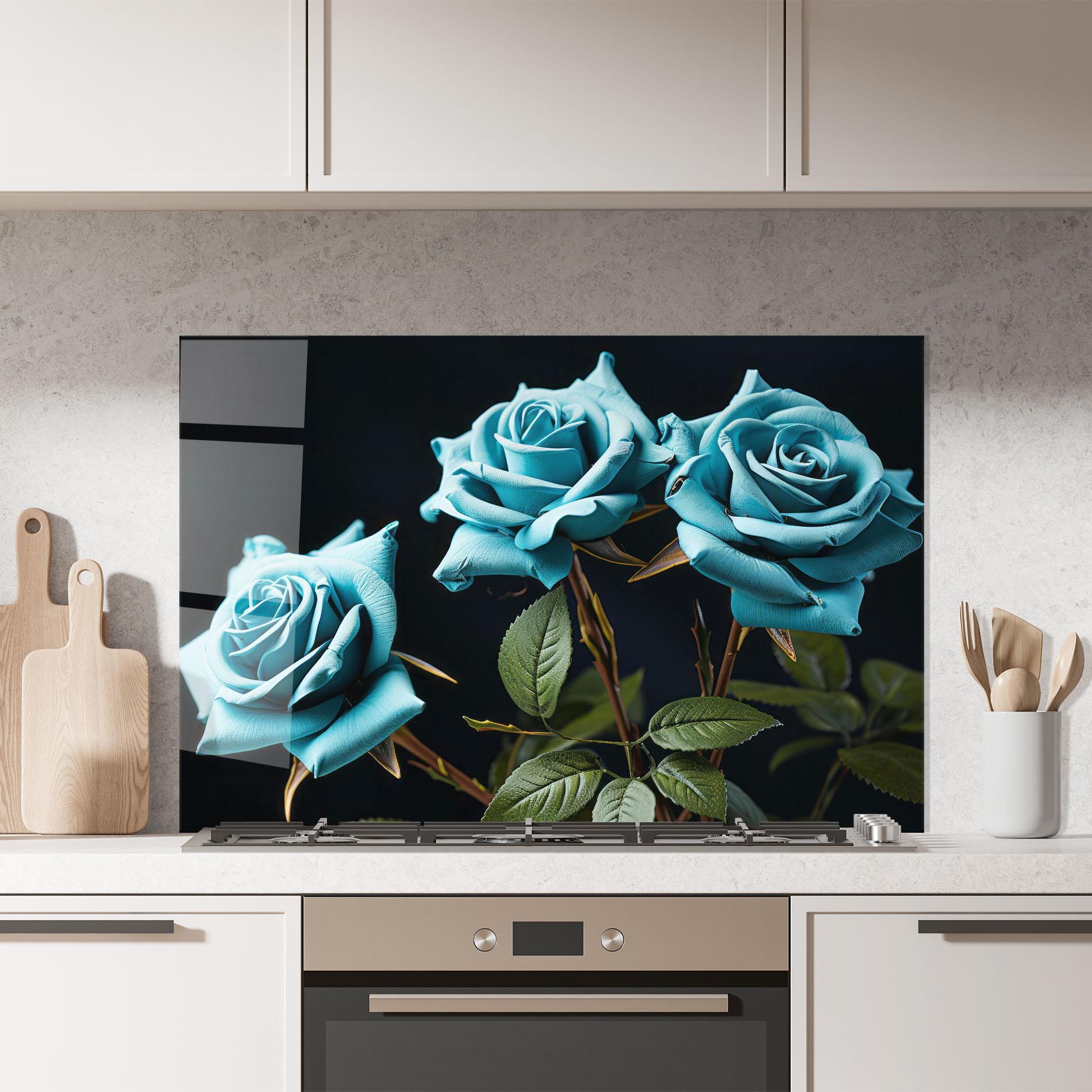 Konyhai üveg hátfal Blue Roses mockup 7