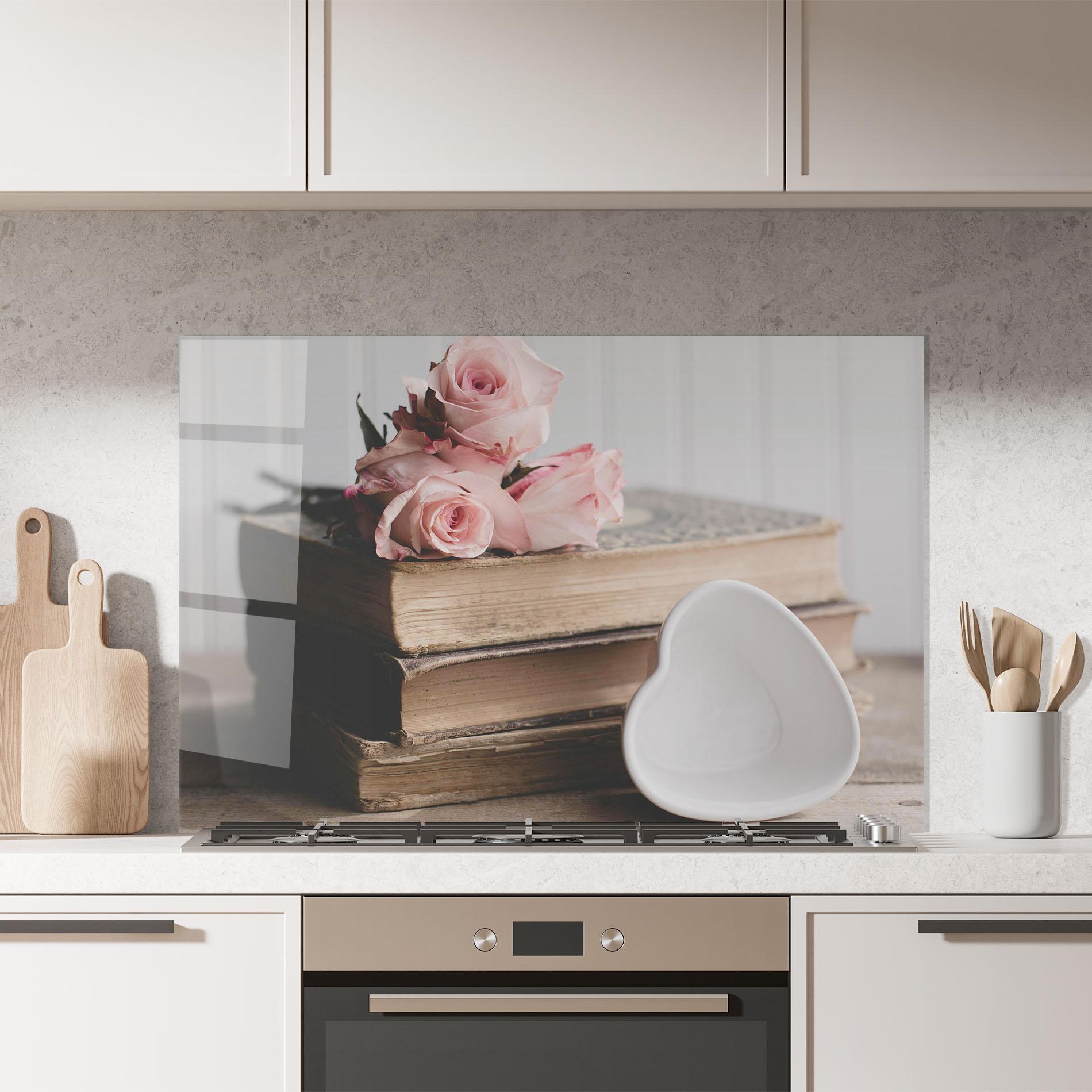 Konyhai üveg hátfal Books With Roses mockup 7