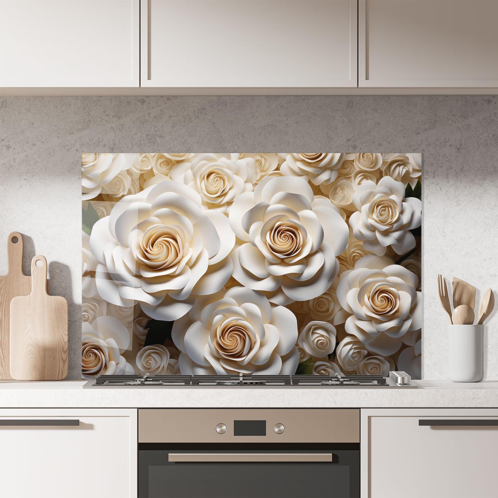Konyhai üveg hátfal Cream Roses Wall mockup 7
