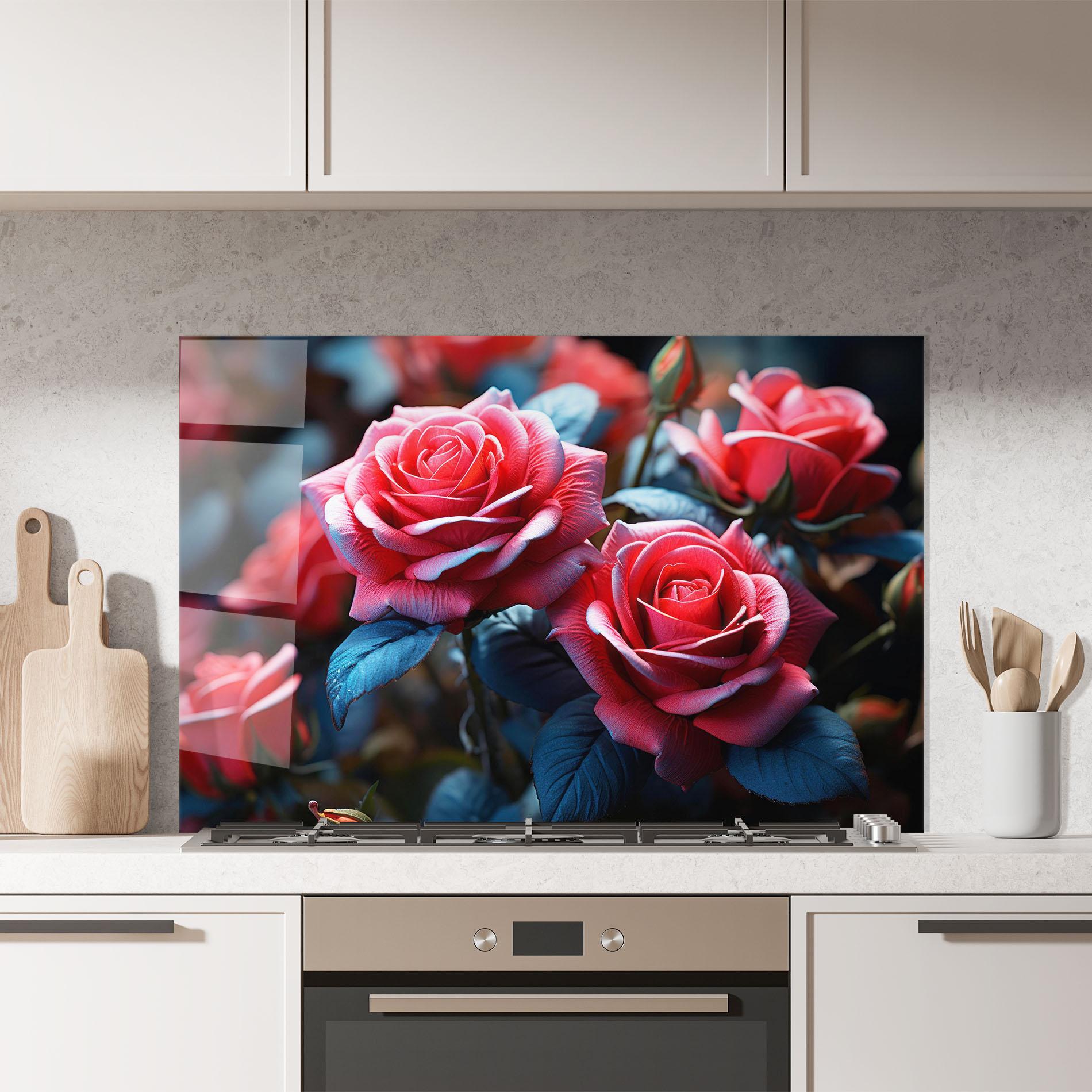 Konyhai üveg hátfal Dark Pink Rose mockup 7