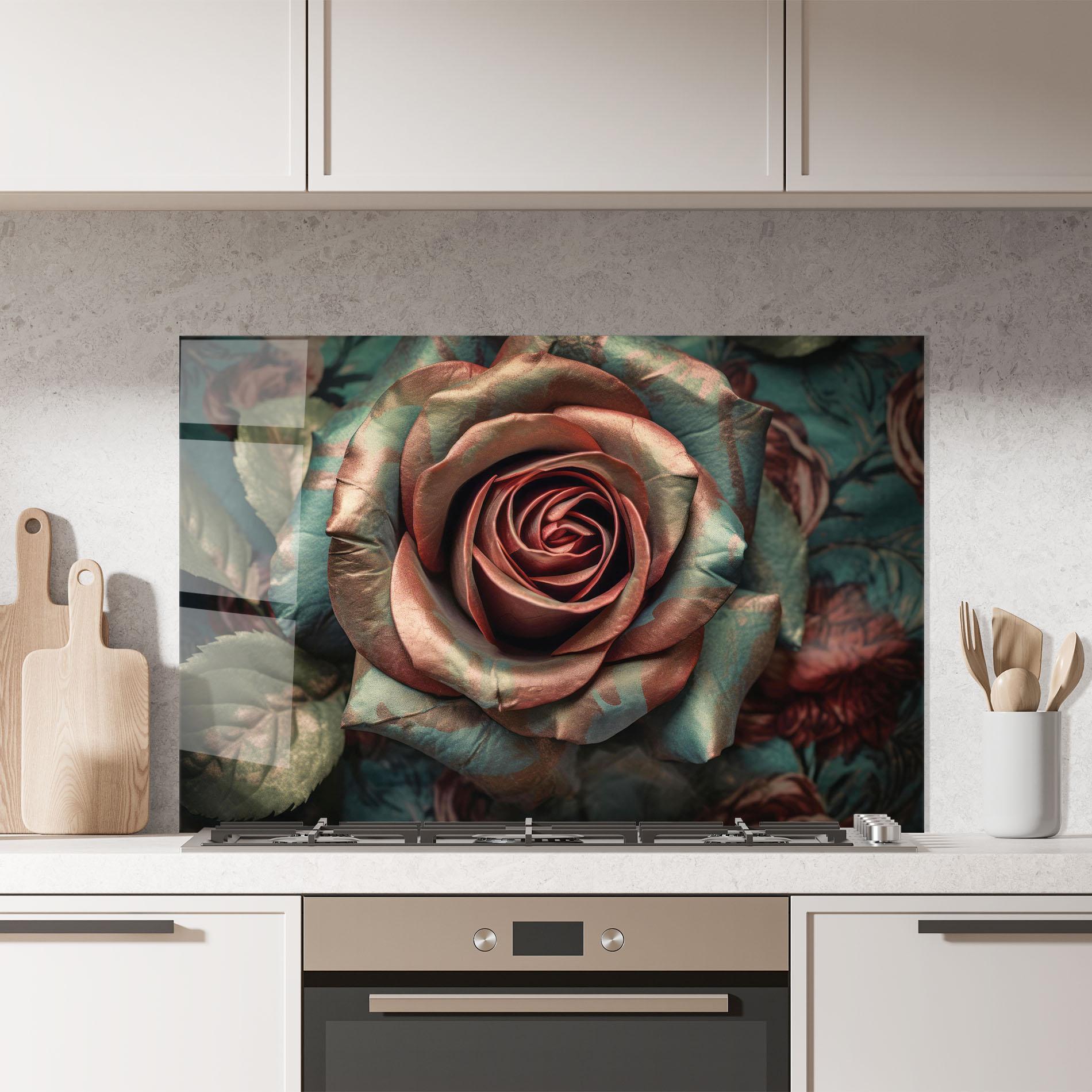 Konyhai üveg hátfal Exotic Blue Rose mockup 7