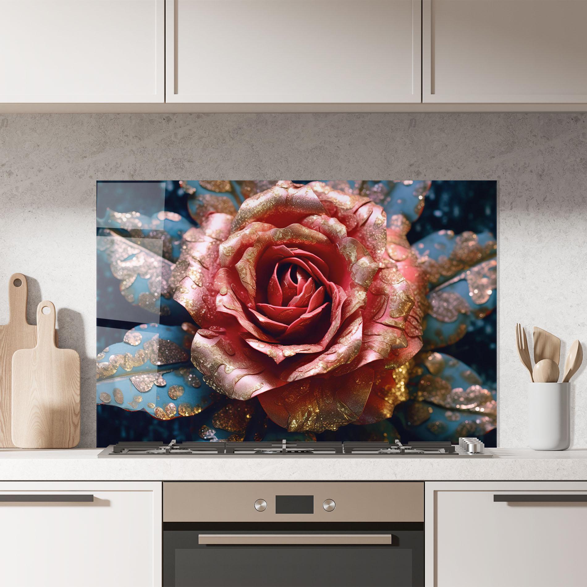 Konyhai üveg hátfal Exotic Pink Rose mockup 7