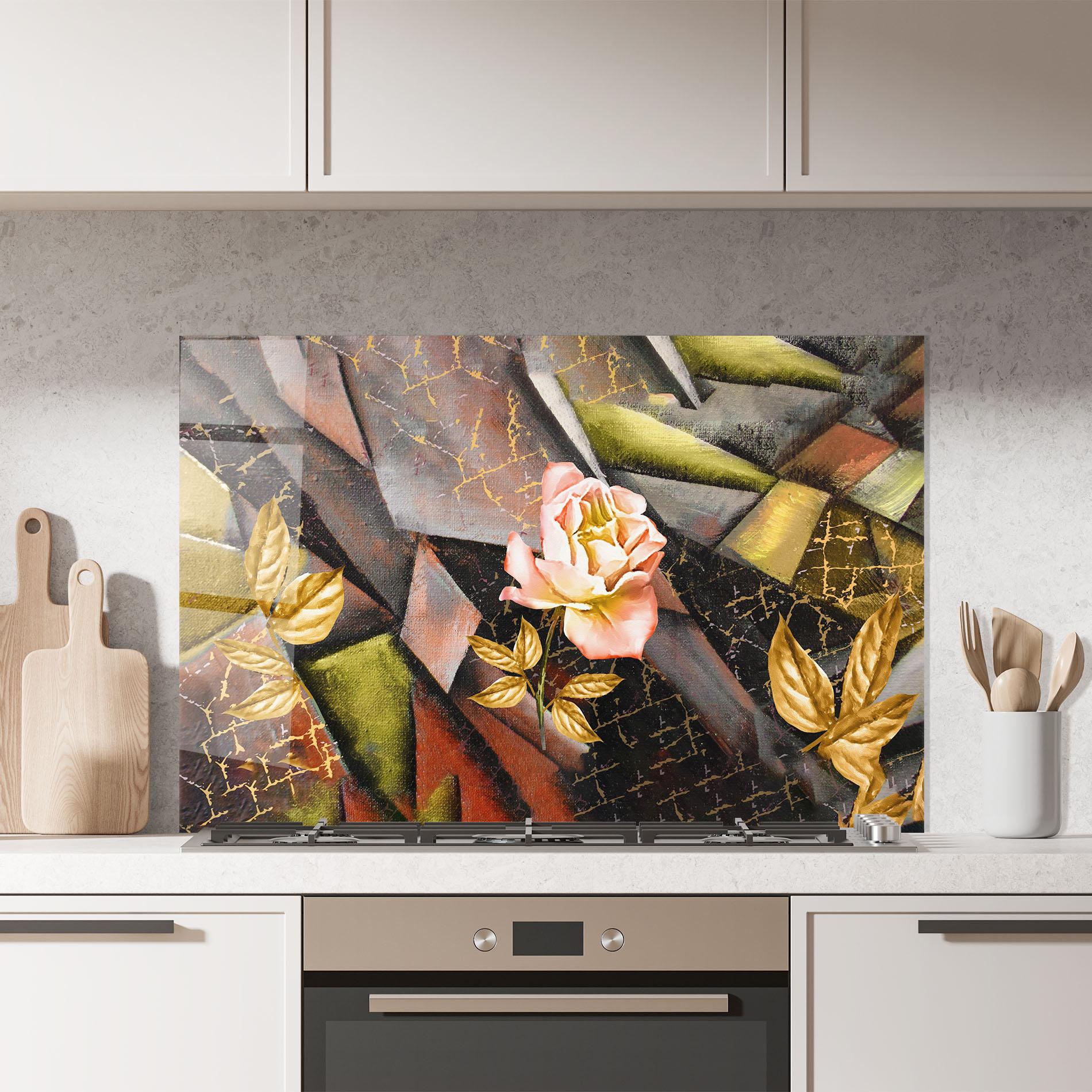 Konyhai üveg hátfal Golden Rose mockup 7