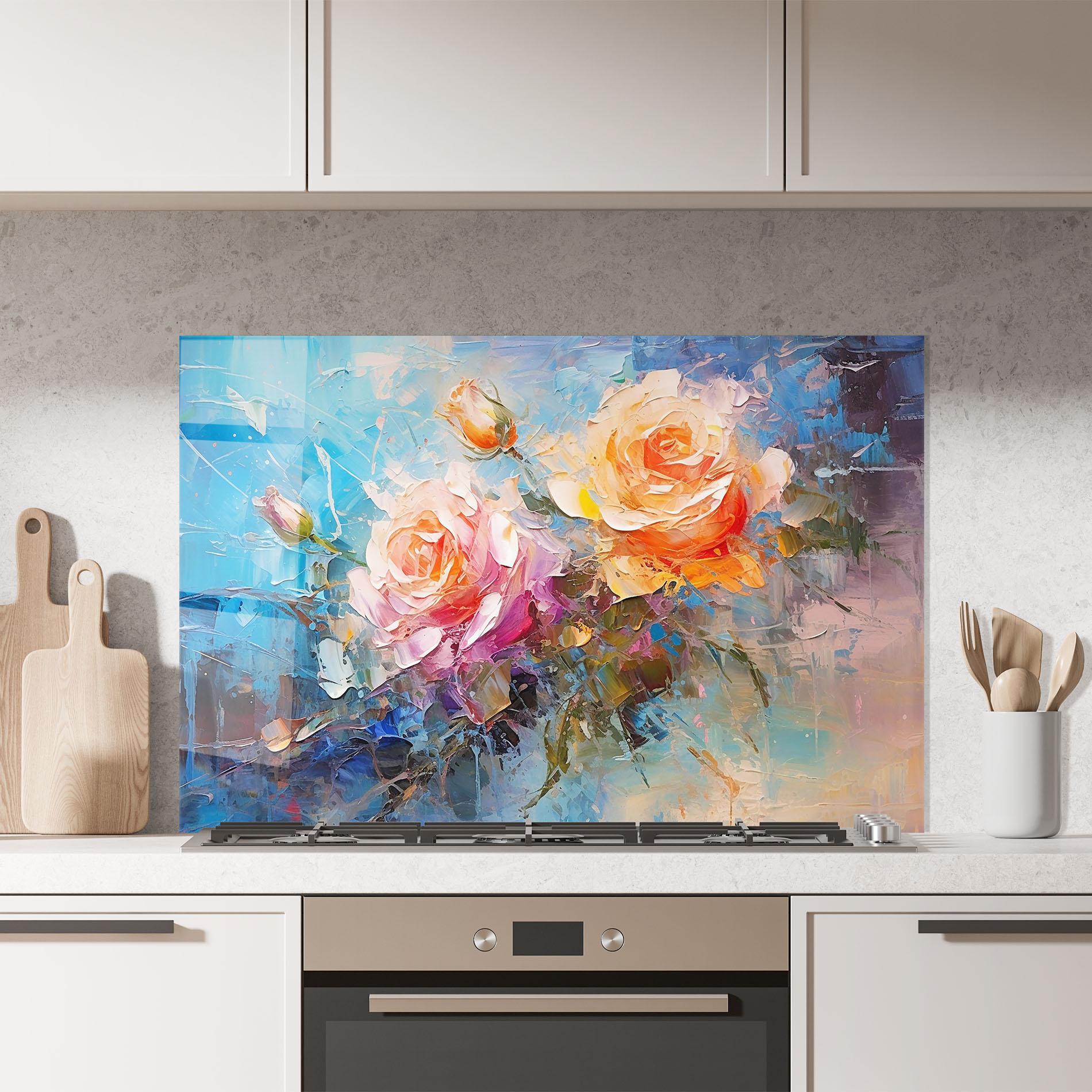 Konyhai üveg hátfal Light Orange Rose Painting mockup 7