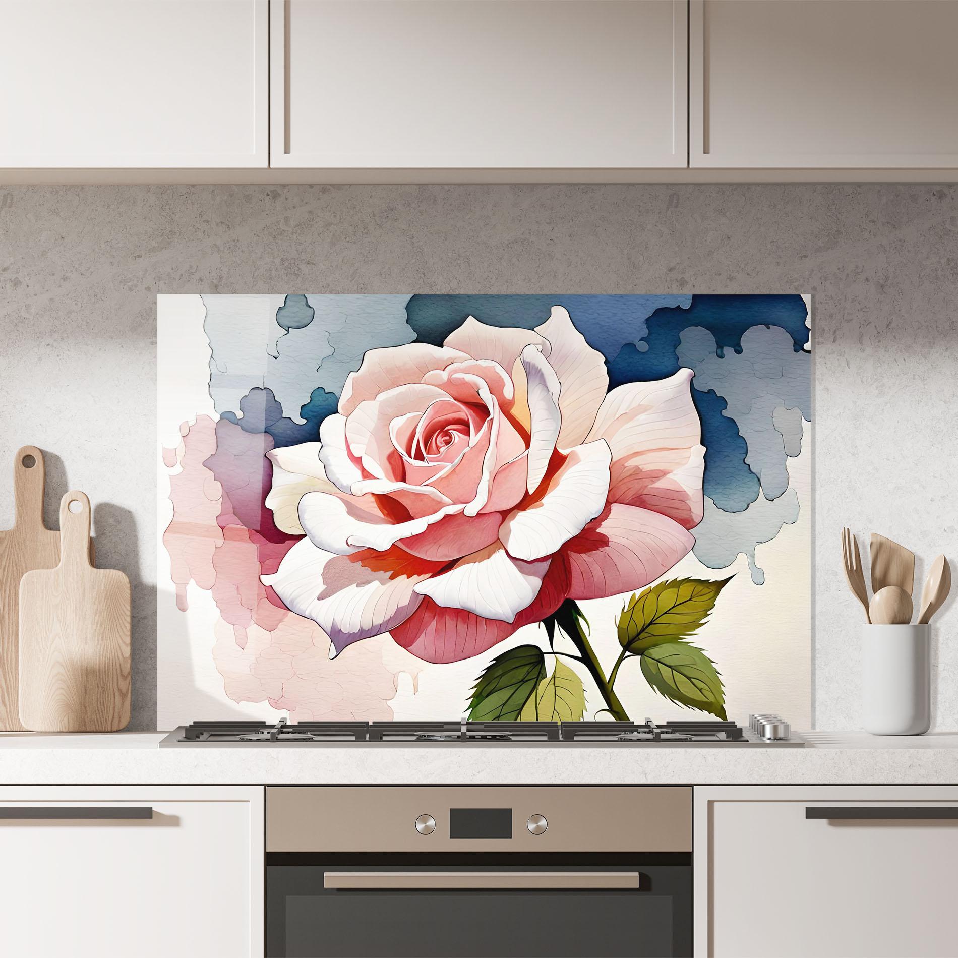 Konyhai üveg hátfal Light Pink Rose Painting mockup 7
