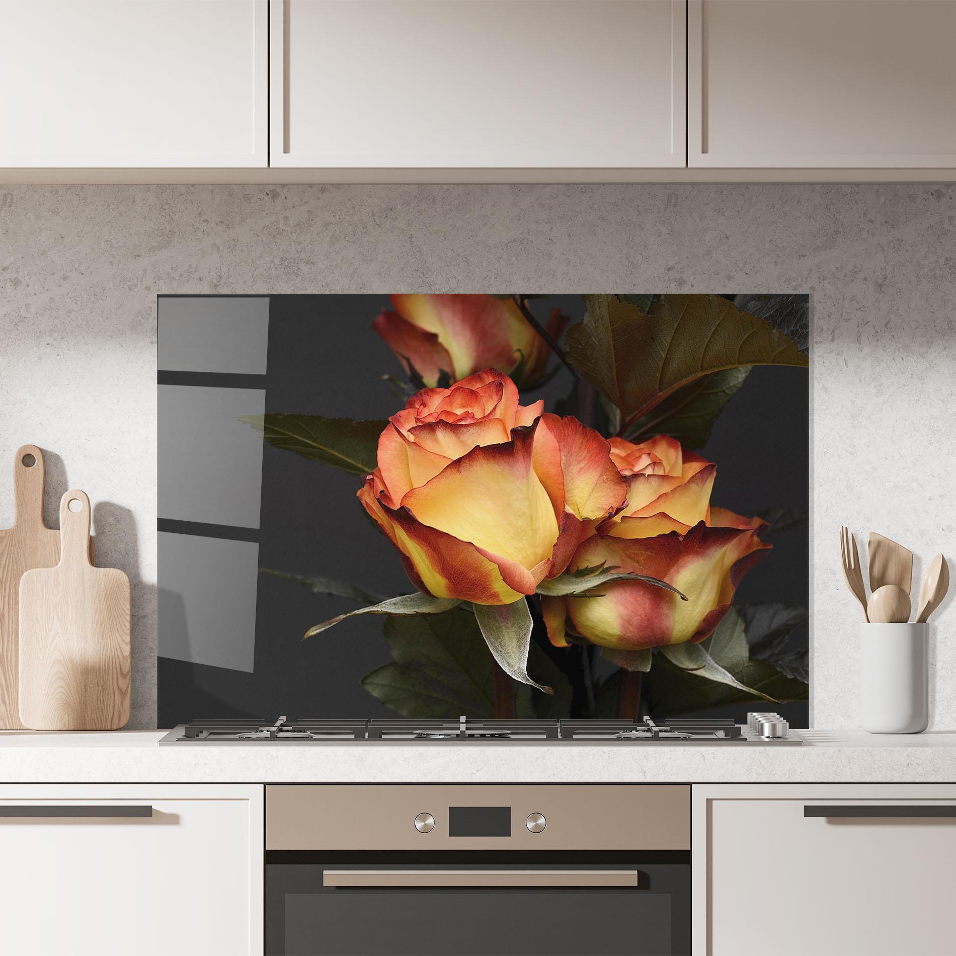 Konyhai üveg hátfal Orange Rose mockup 7