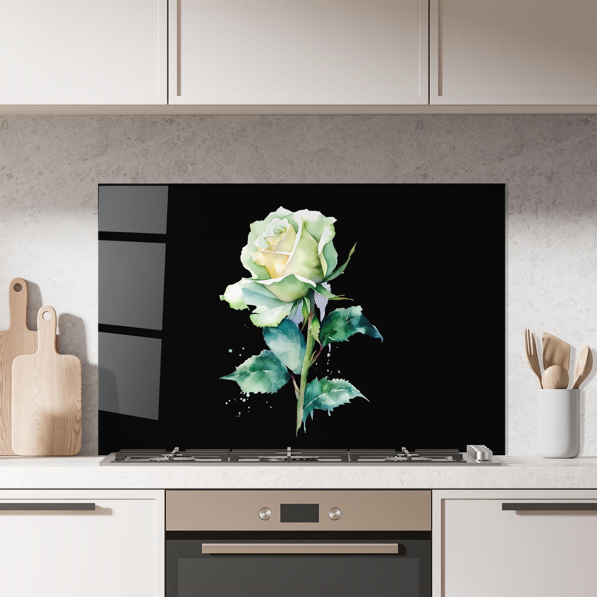 Konyhai üveg hátfal White Green Rose mockup 7