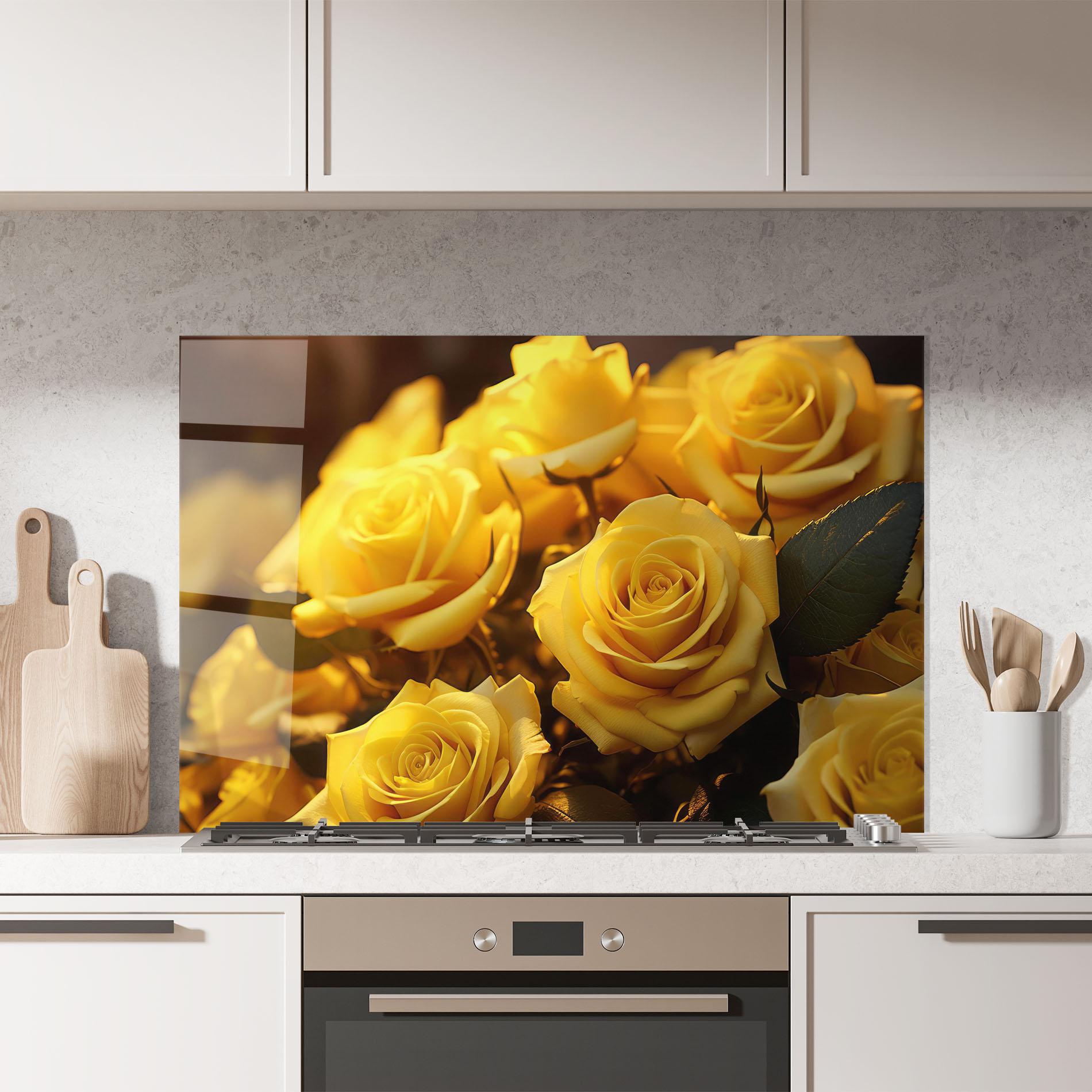 Konyhai üveg hátfal Yellow Rose mockup 7