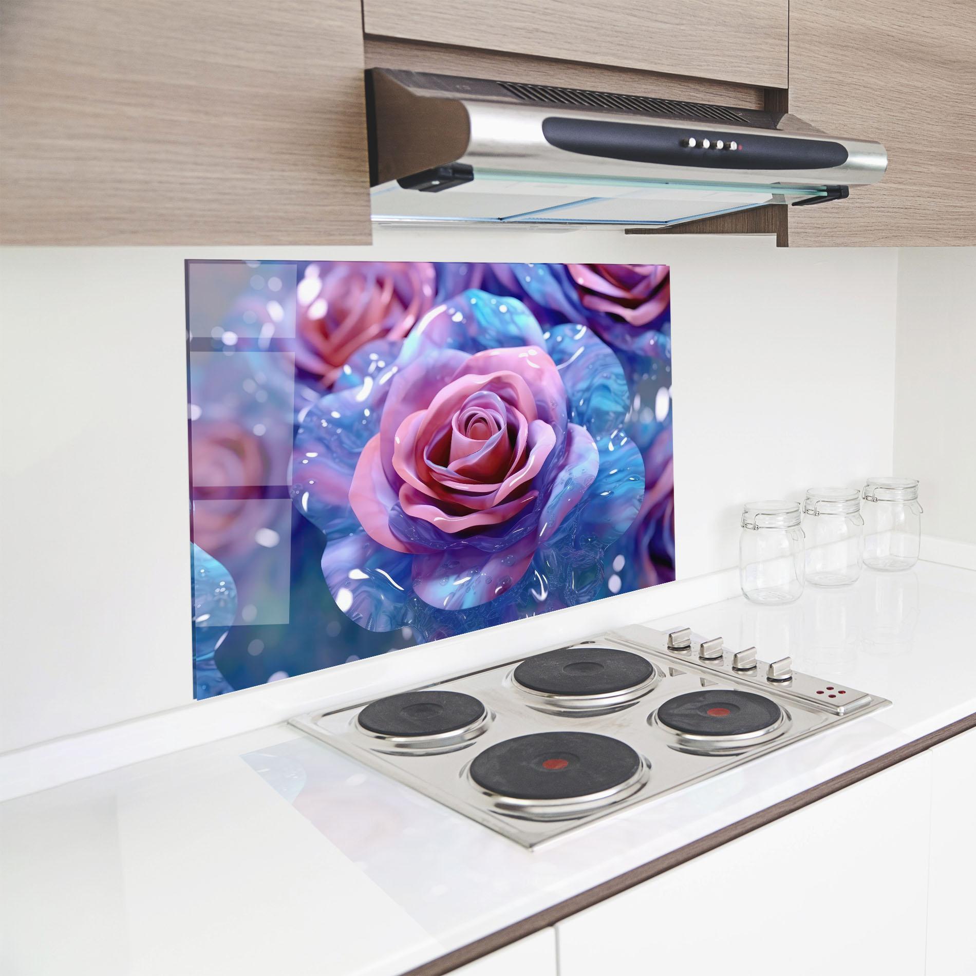 Konyhai üveg hátfal Beautiful Blue Pink Rose mockup 8