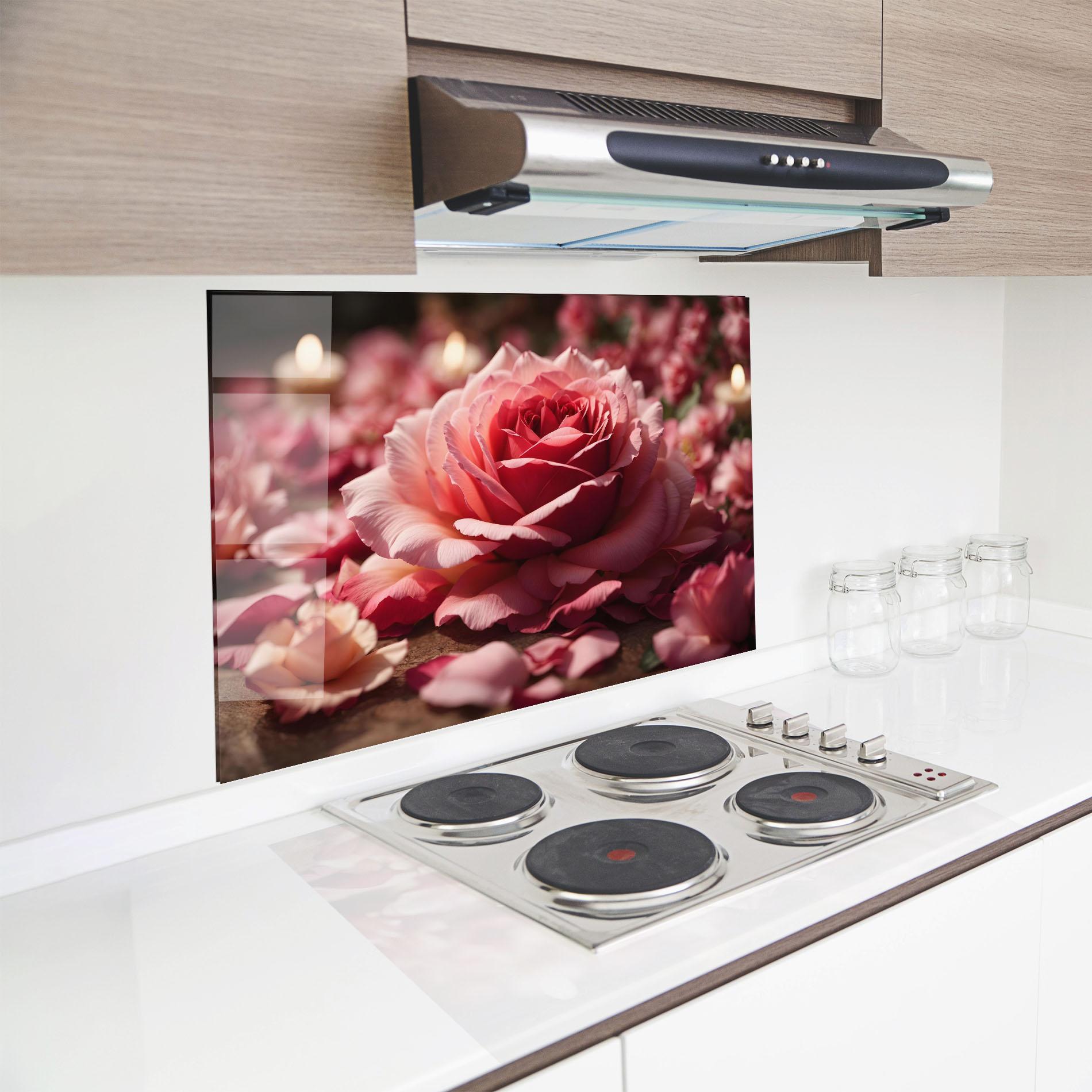 Konyhai üveg hátfal Big Pink Rose mockup 8