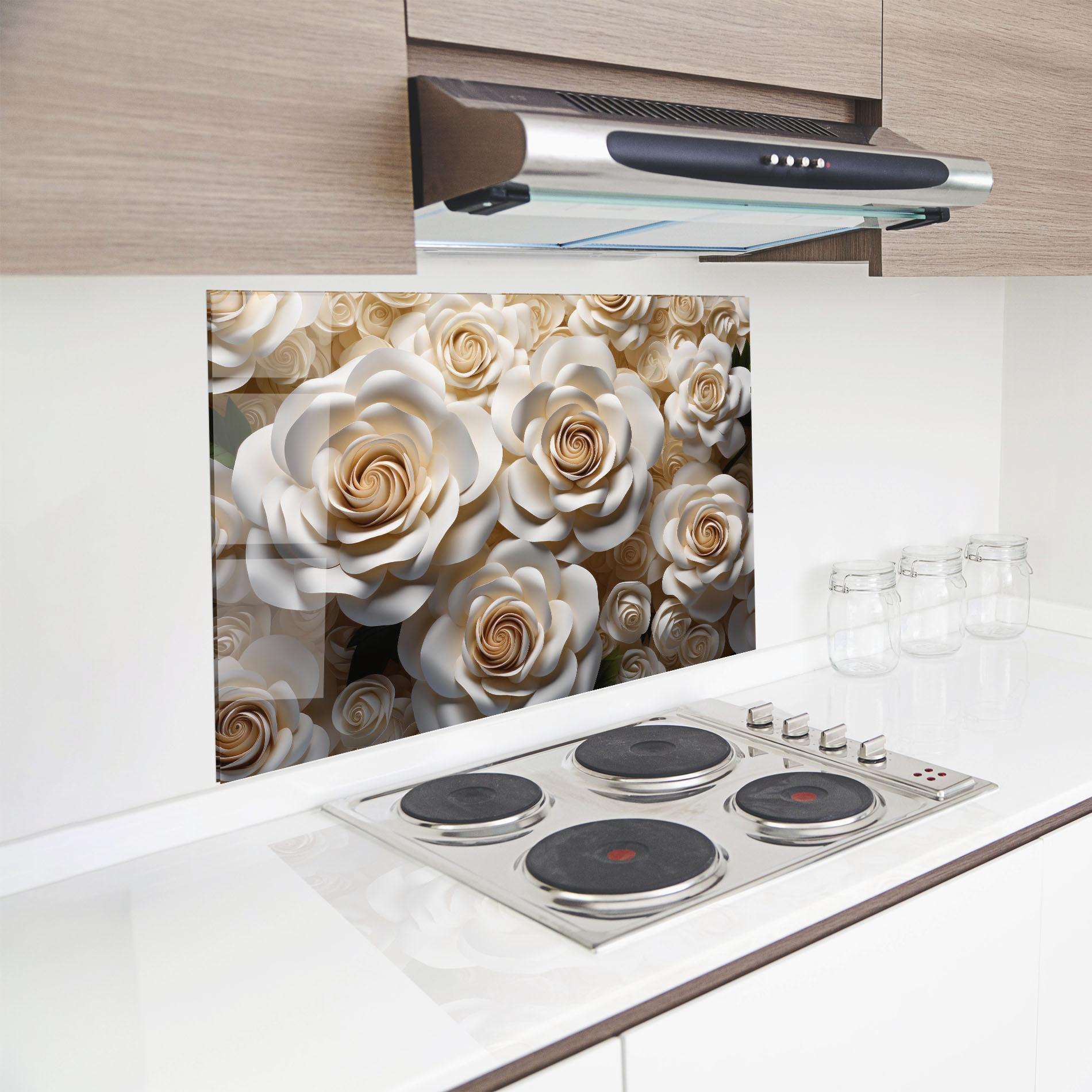 Konyhai üveg hátfal Cream Roses Wall mockup 8