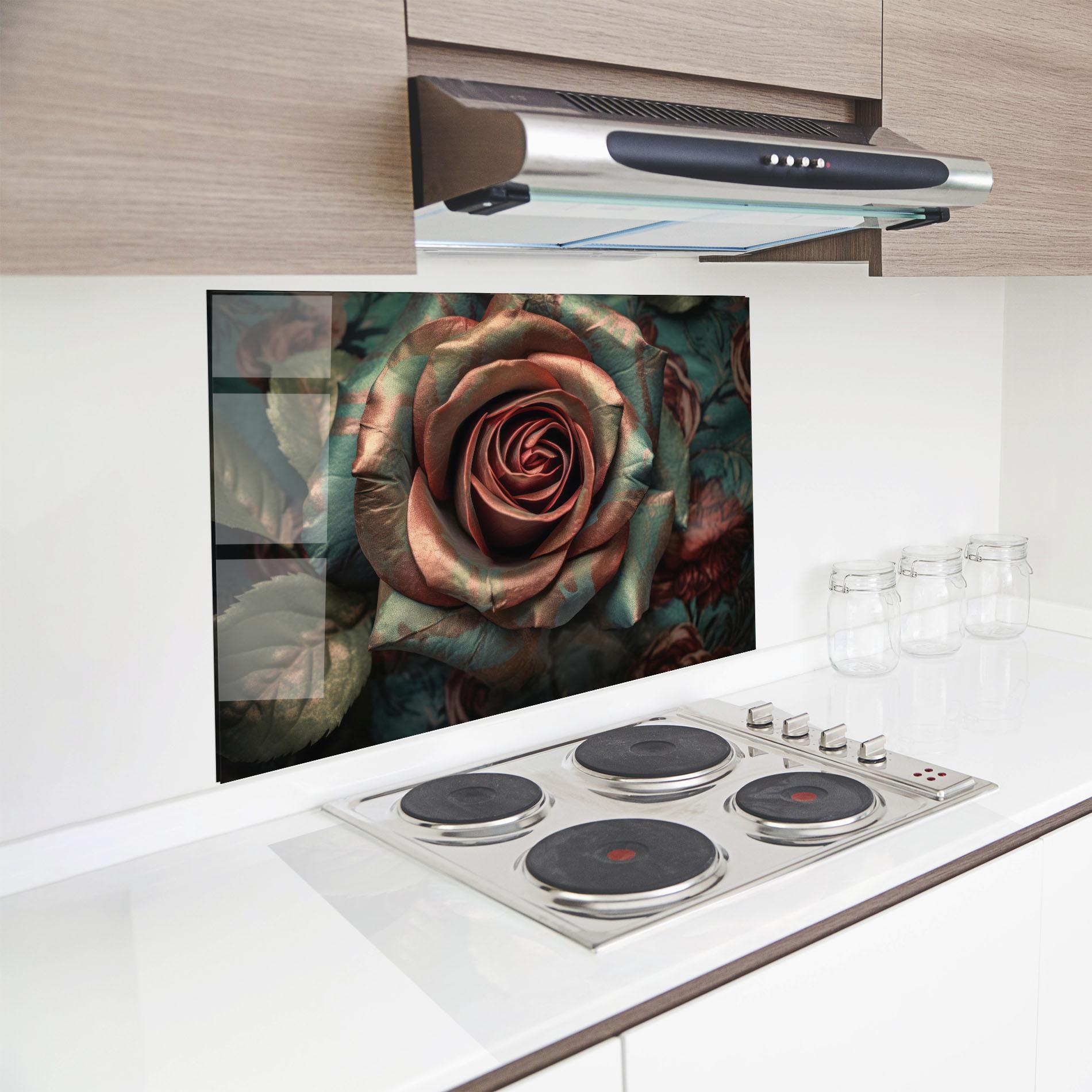 Konyhai üveg hátfal Exotic Blue Rose mockup 8