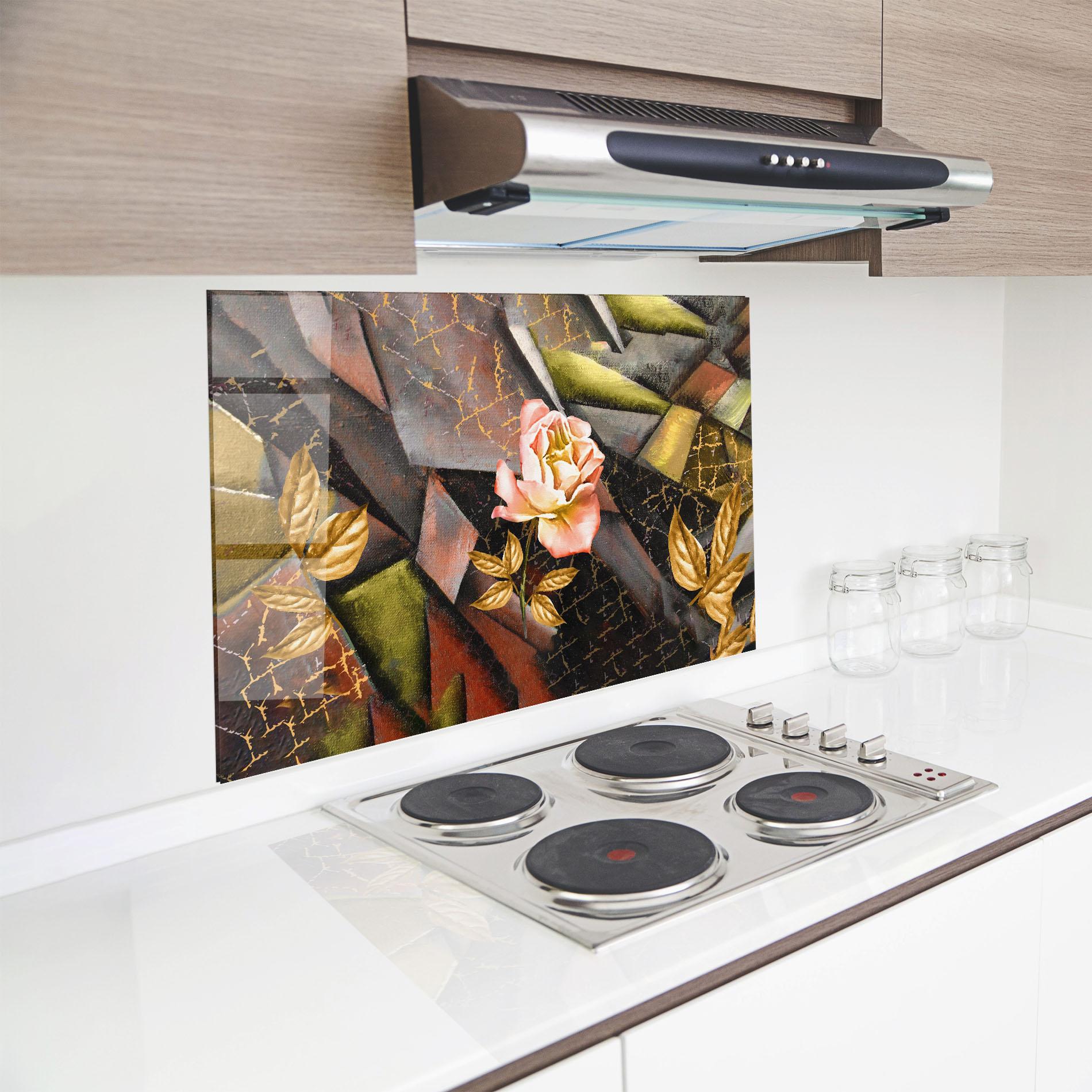 Konyhai üveg hátfal Golden Rose mockup 8