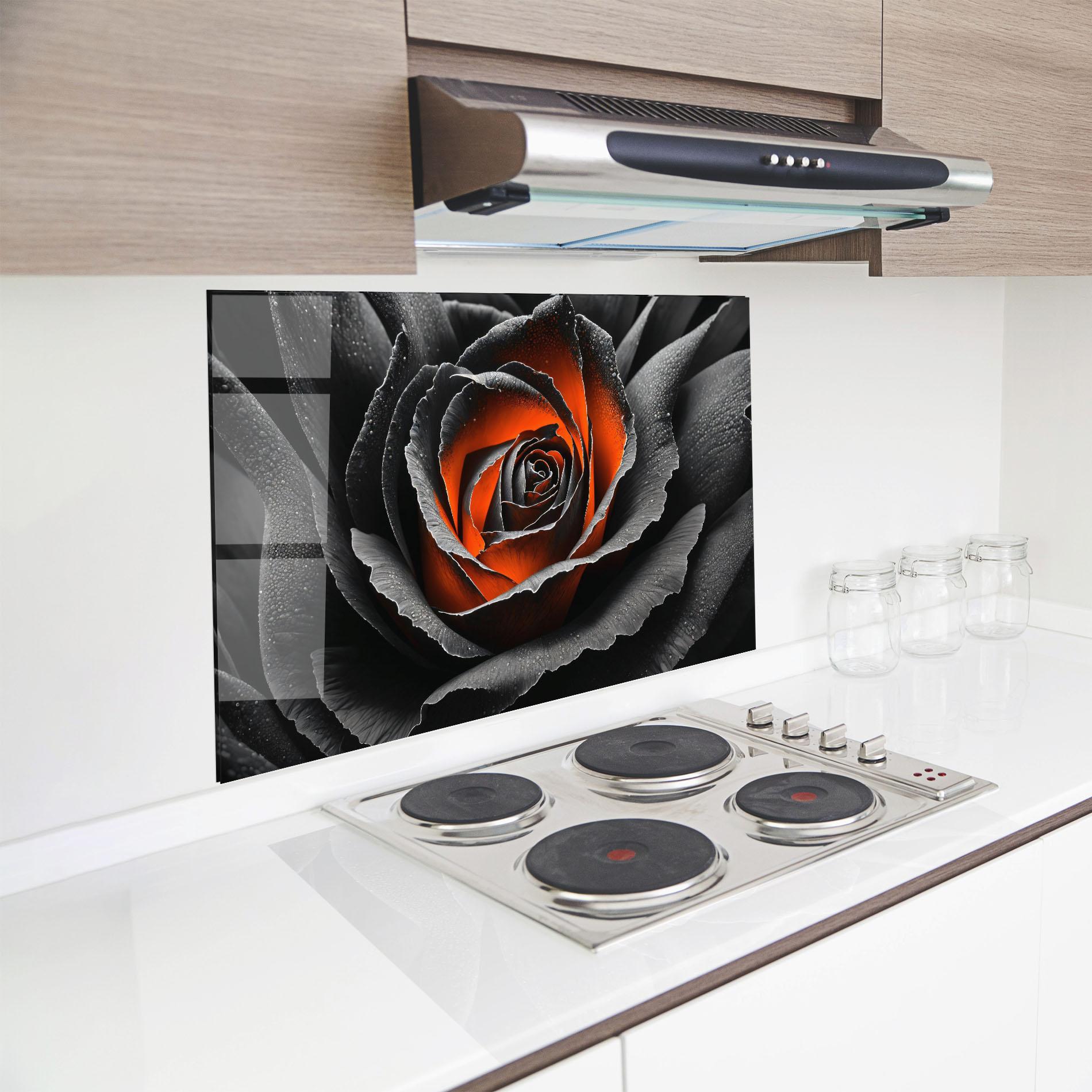 Konyhai üveg hátfal Grey Orange Rose mockup 8