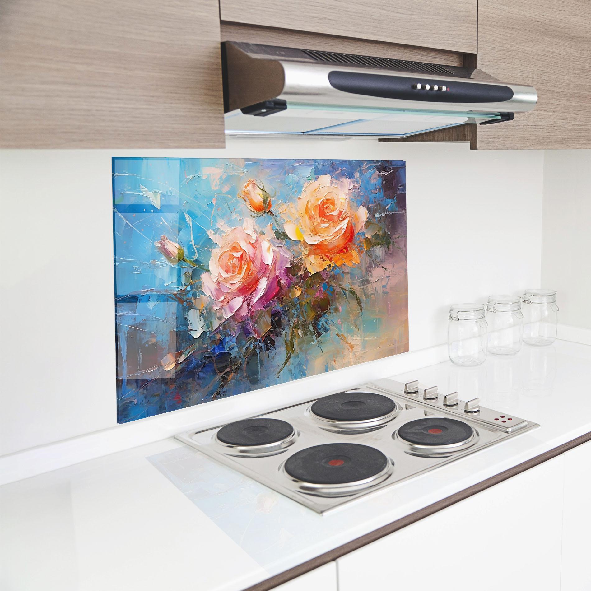 Konyhai üveg hátfal Light Orange Rose Painting mockup 8