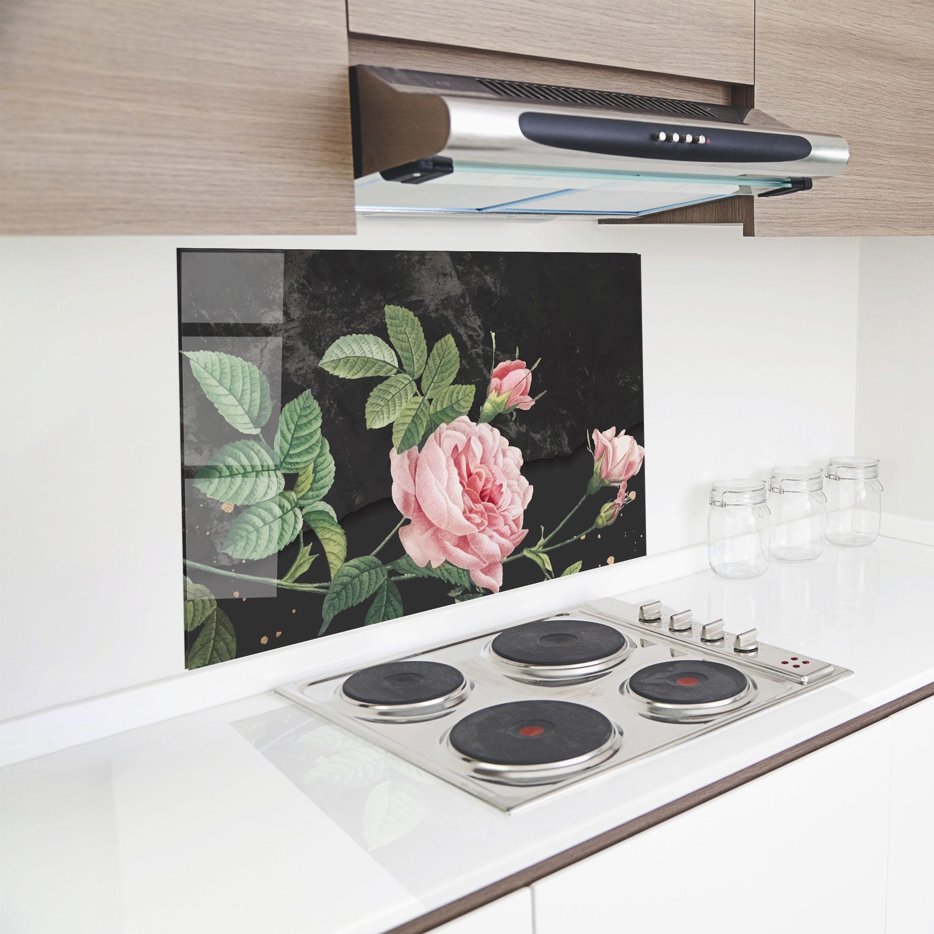 Konyhai üveg hátfal Marble Roses mockup 8