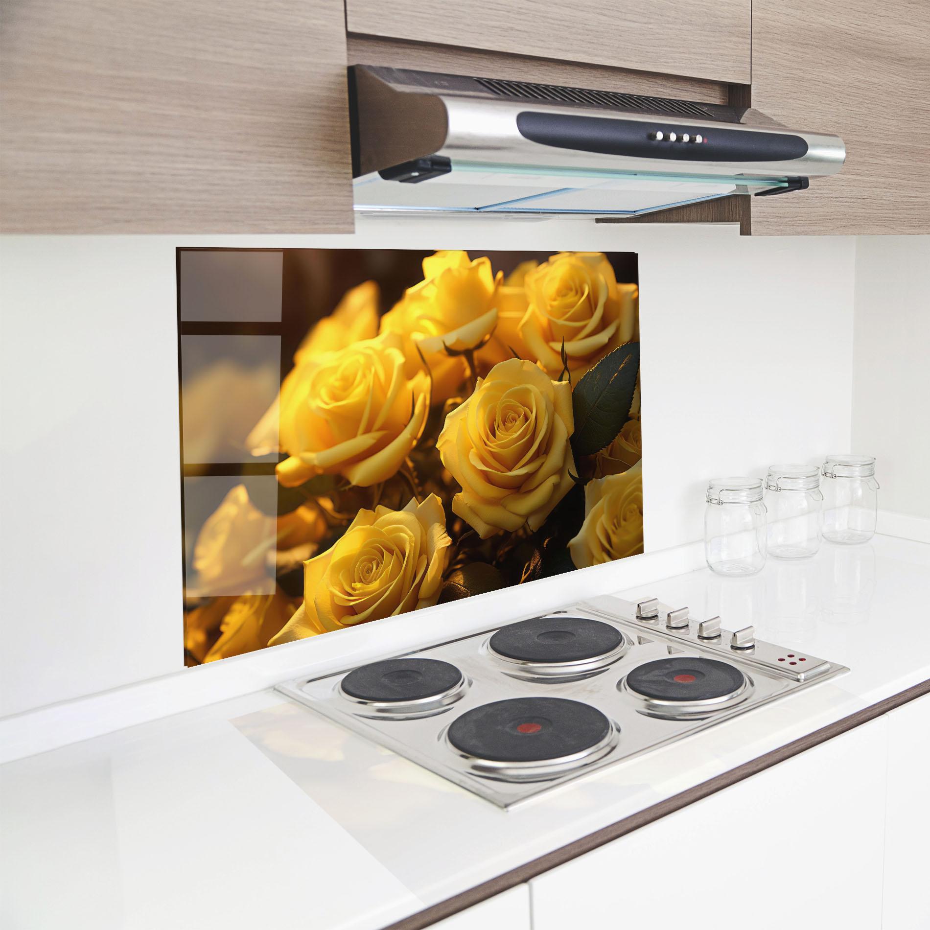 Konyhai üveg hátfal Yellow Rose mockup 8