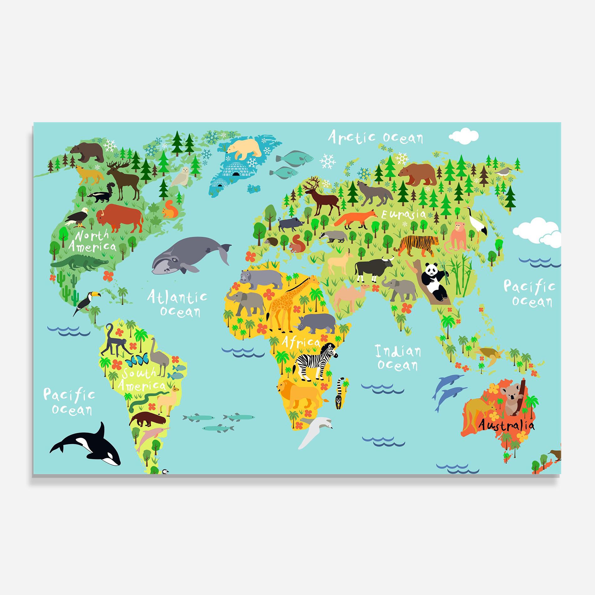 Konyhai üveg hátfal Animal World Map mockup 0