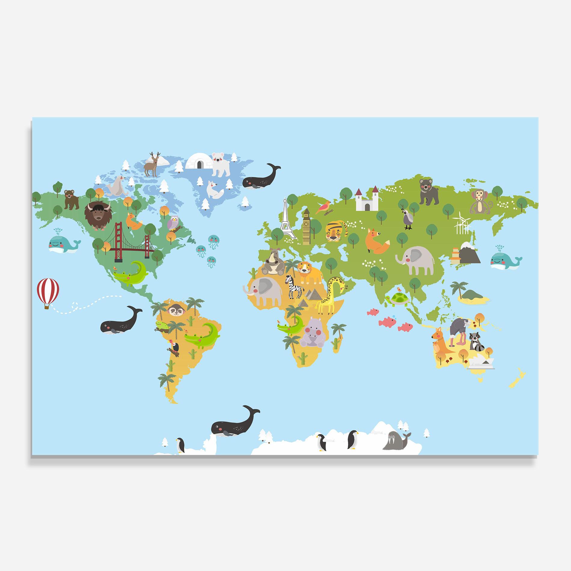 Konyhai üveg hátfal Animals Cute Map mockup 0
