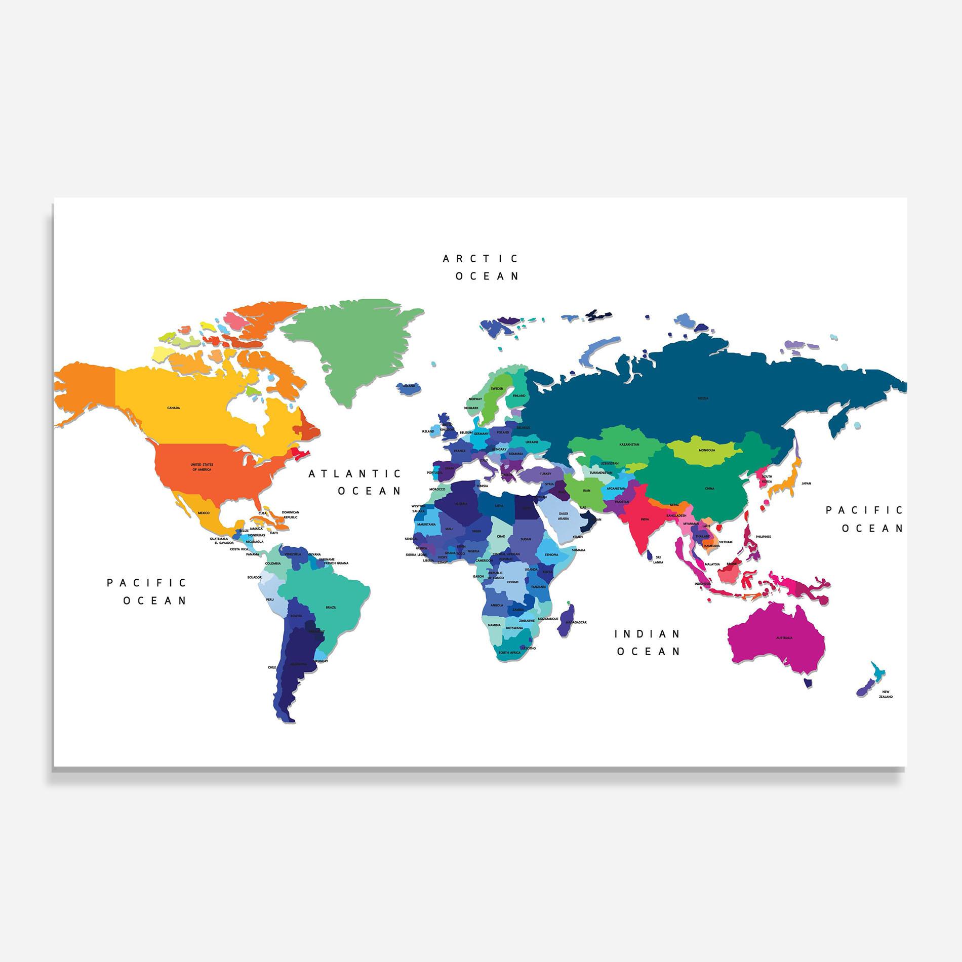 Konyhai üveg hátfal Colored Continents Map mockup 0