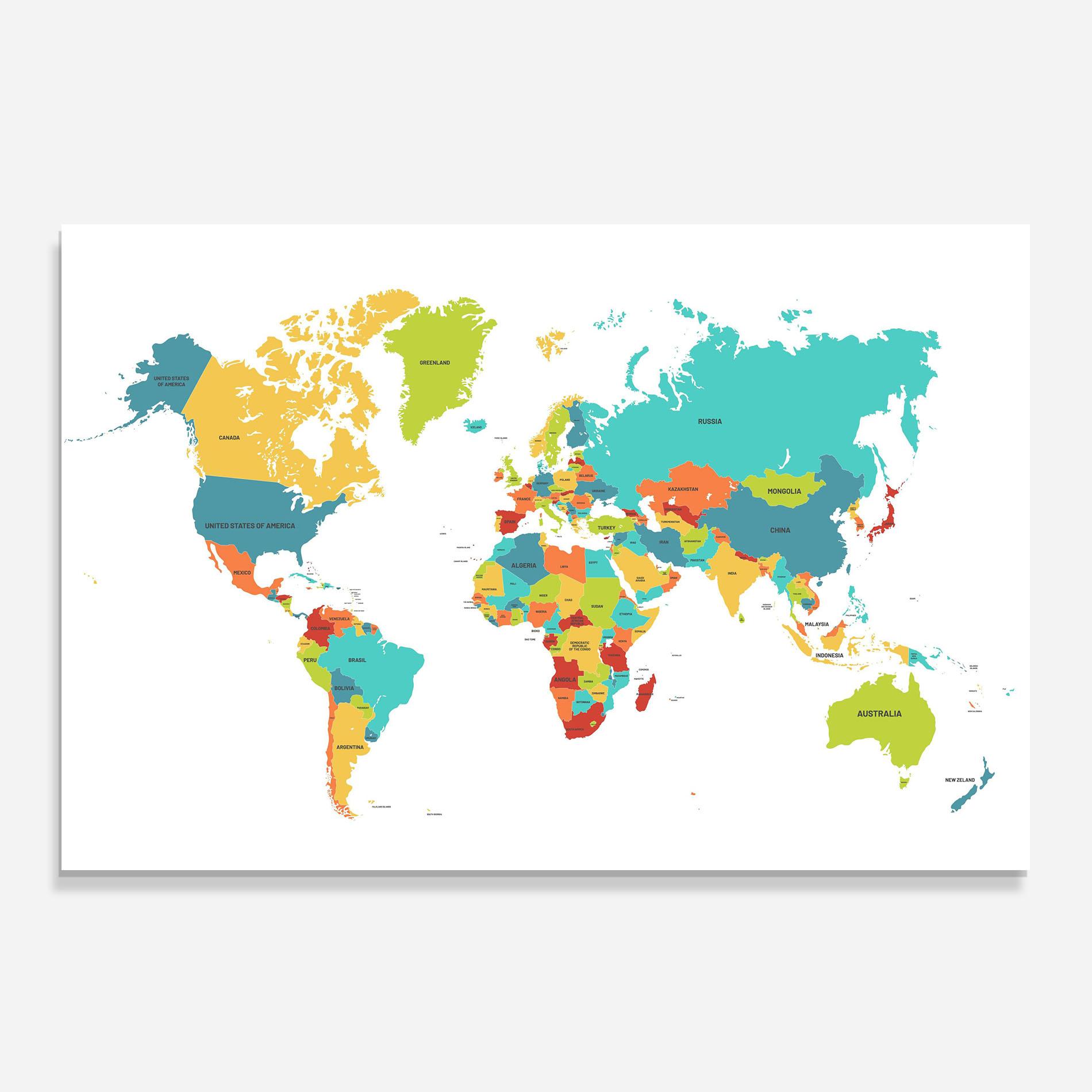 Konyhai üveg hátfal Colorful World Map mockup 0