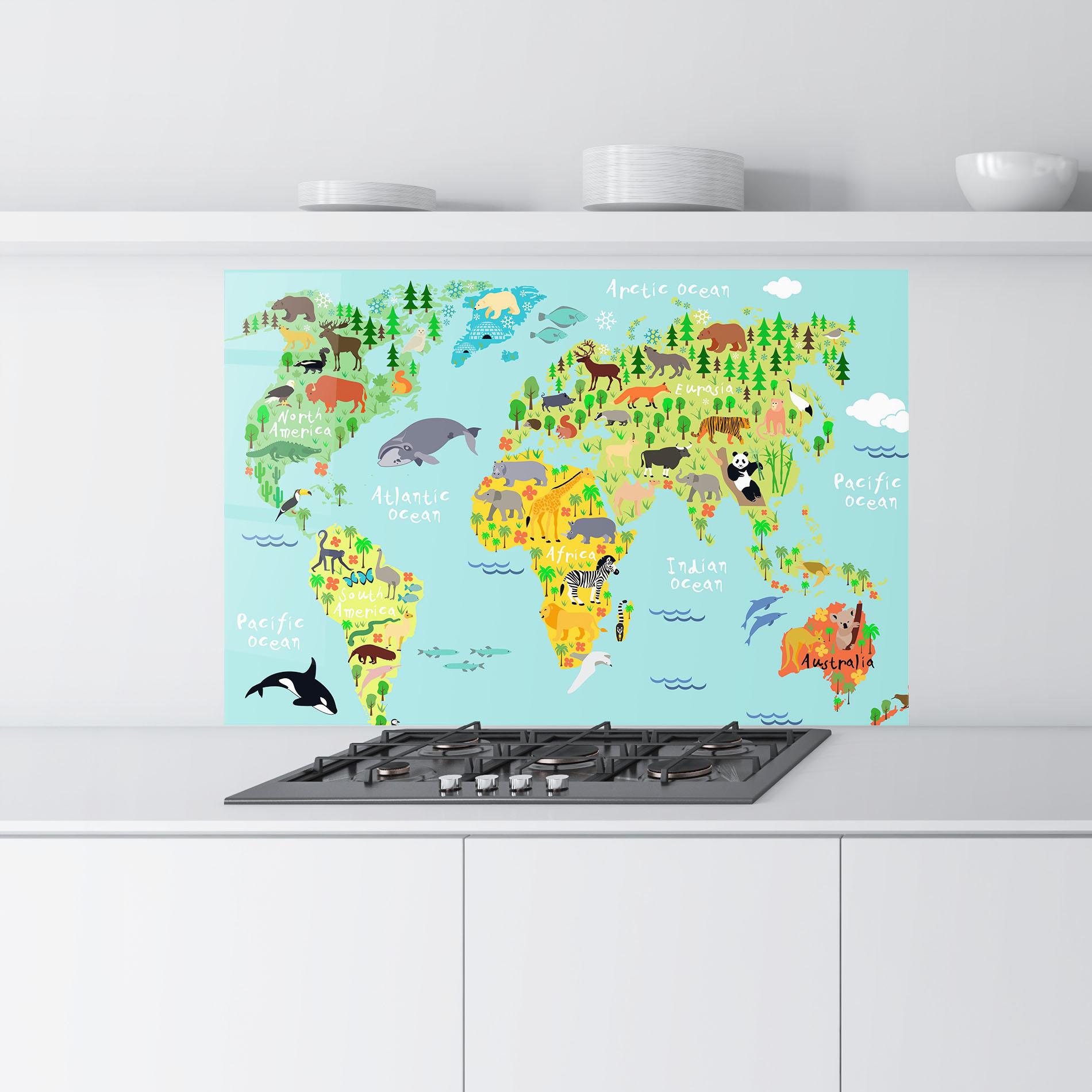 Konyhai üveg hátfal Animal World Map mockup 9