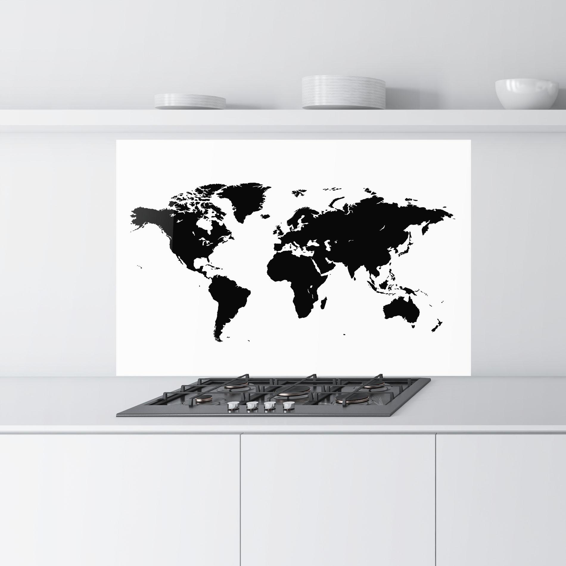 Konyhai üveg hátfal Black World Map mockup 9