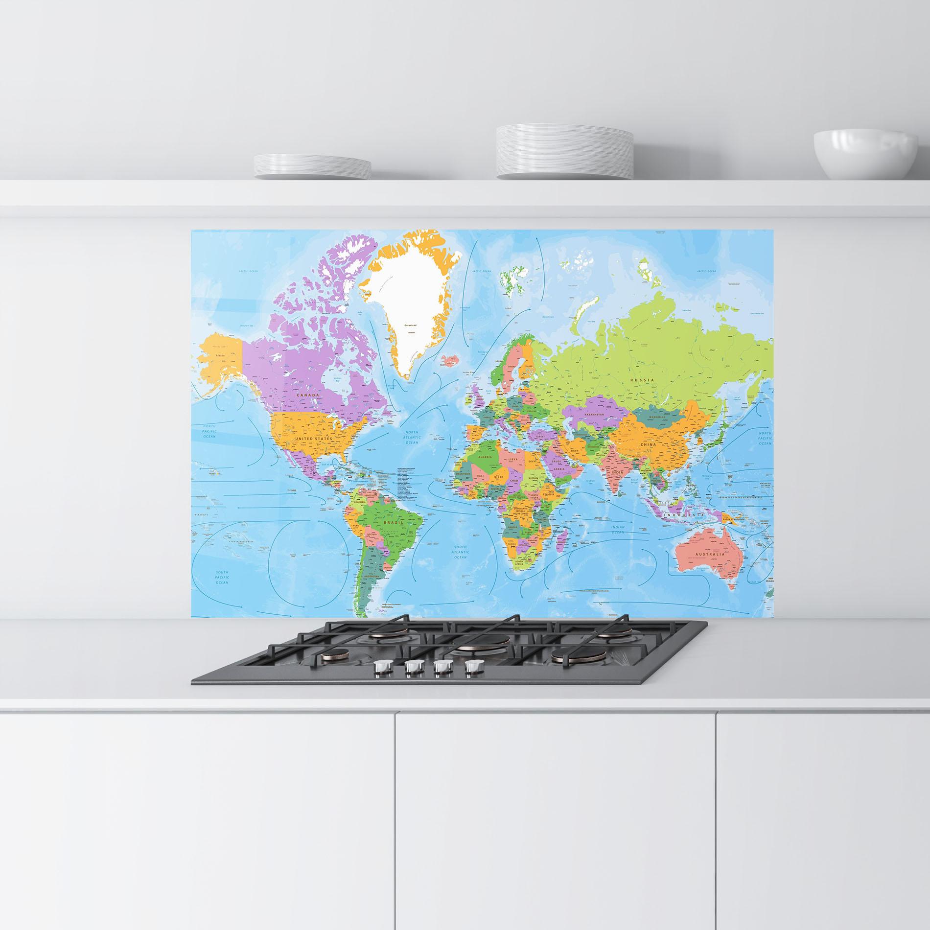 Konyhai üveg hátfal Color World Map mockup 9