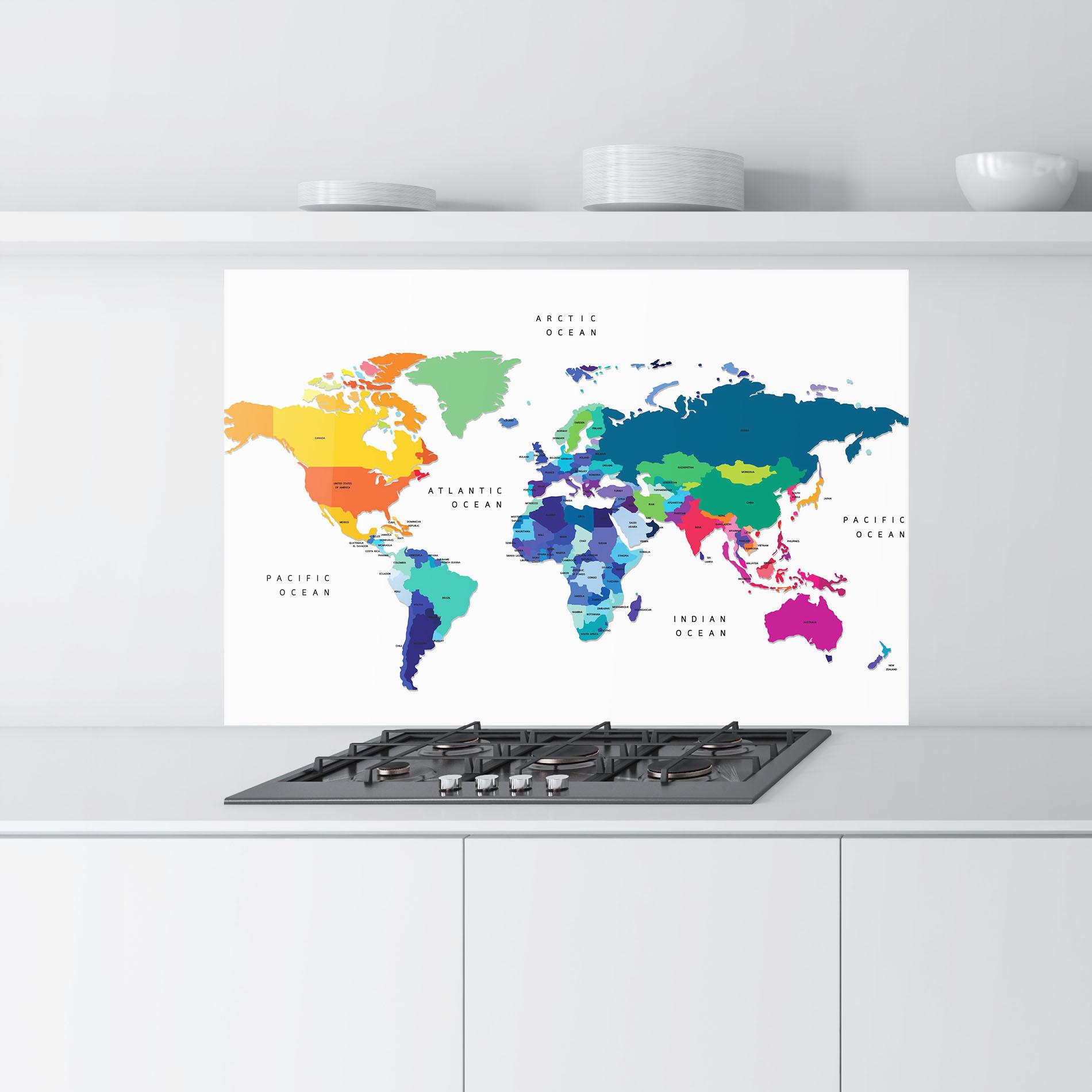Konyhai üveg hátfal Colored Continents Map mockup 9