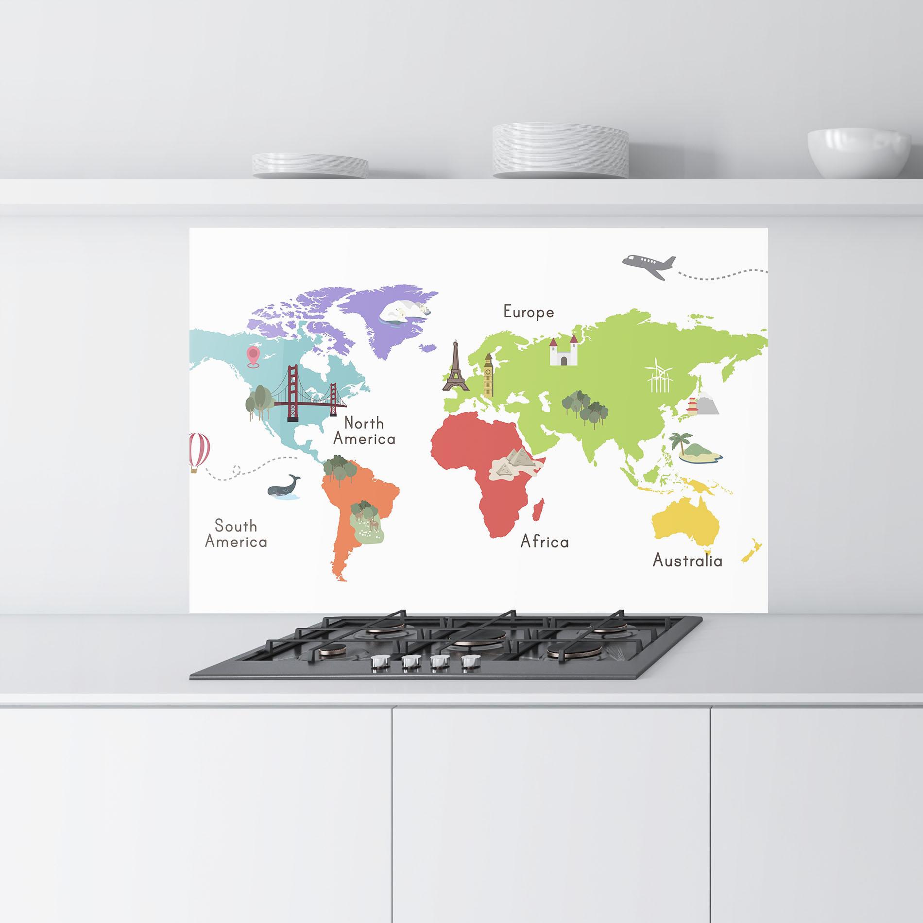 Konyhai üveg hátfal Colored World Map mockup 9