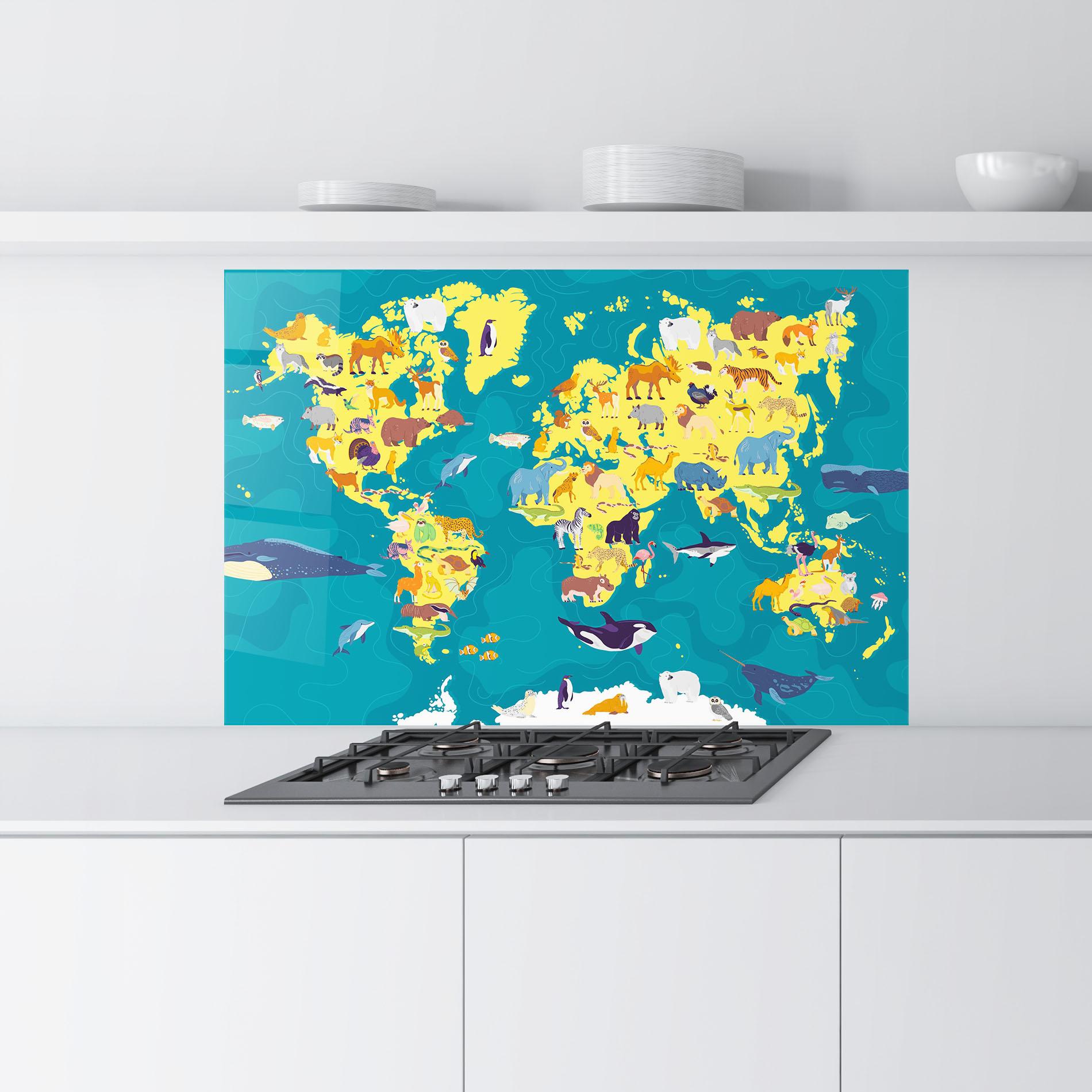 Konyhai üveg hátfal Whale World Map mockup 9