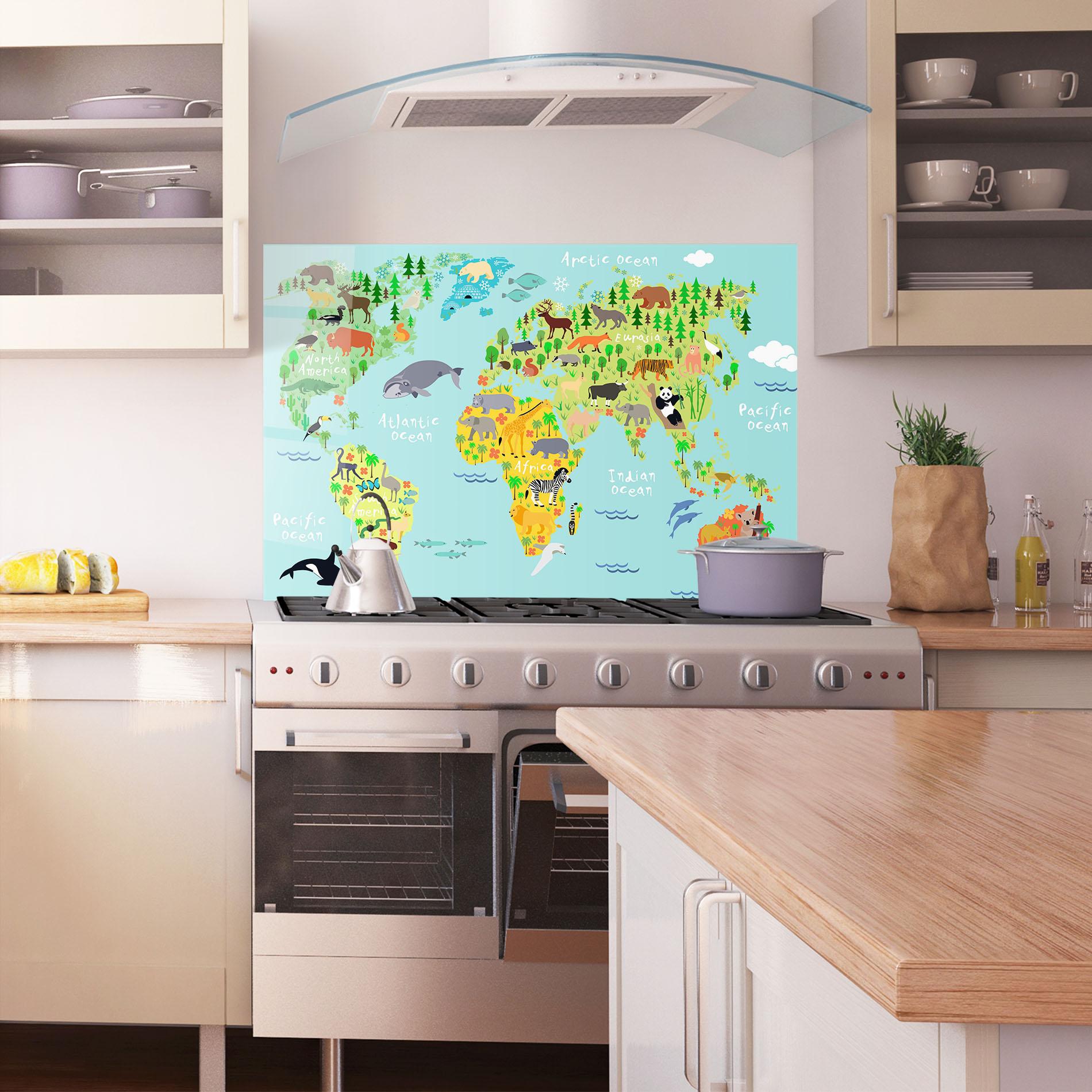 Konyhai üveg hátfal Animal World Map mockup 1