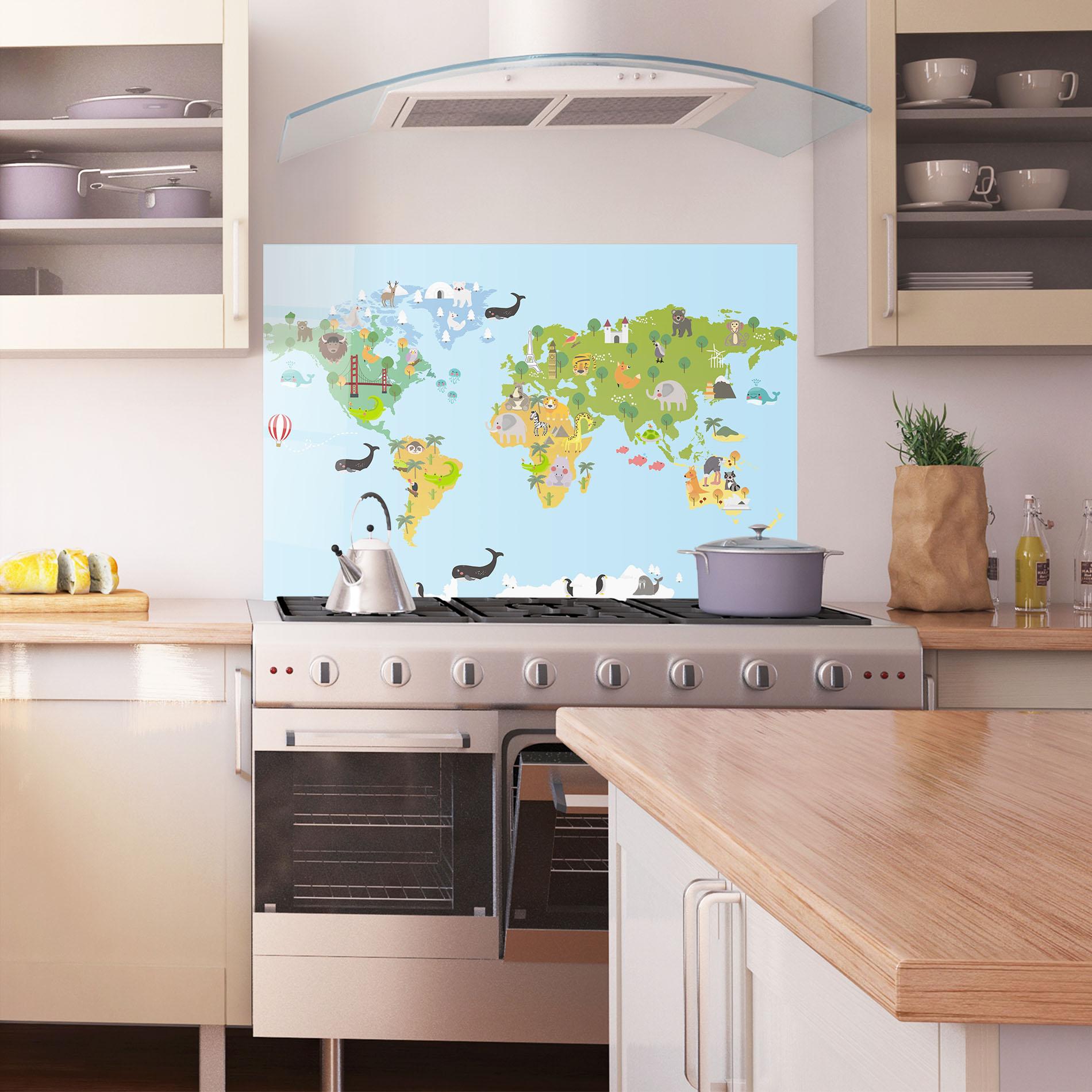 Konyhai üveg hátfal Animals Cute Map mockup 1
