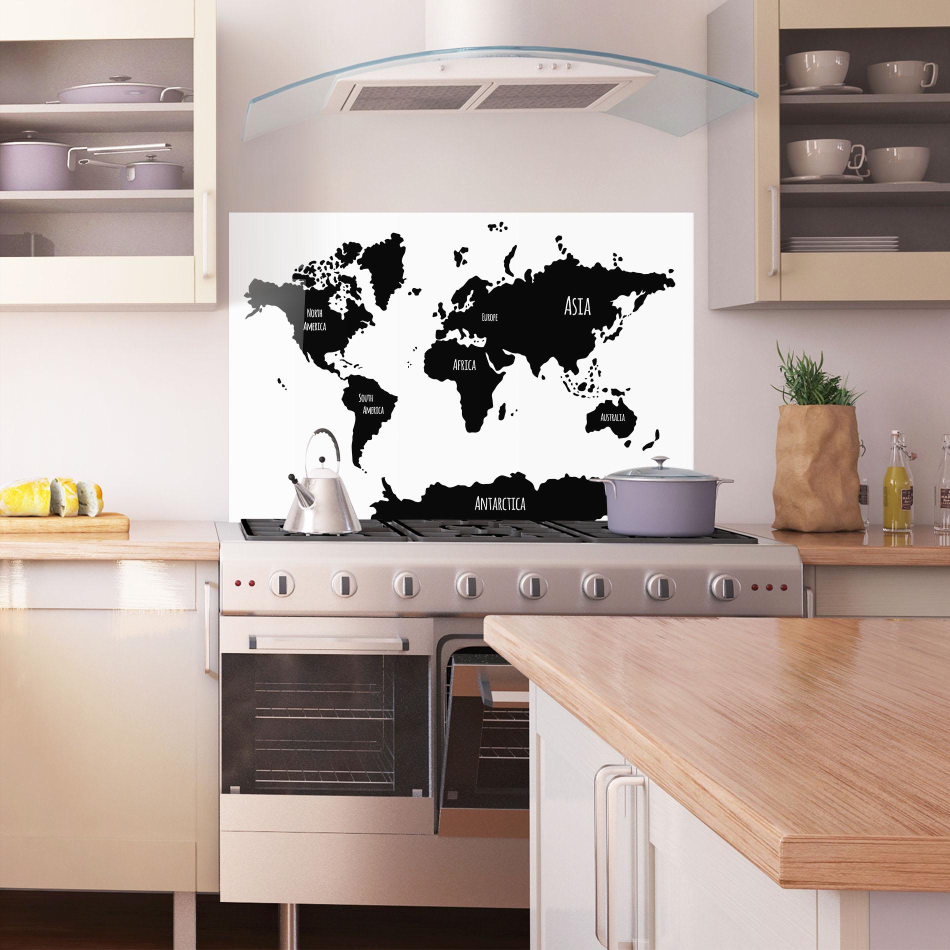 Konyhai üveg hátfal Black Map World mockup 1