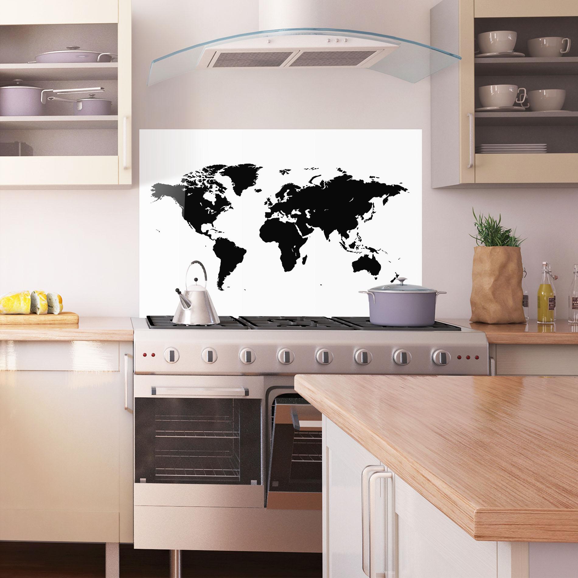 Konyhai üveg hátfal Black World Map mockup 1