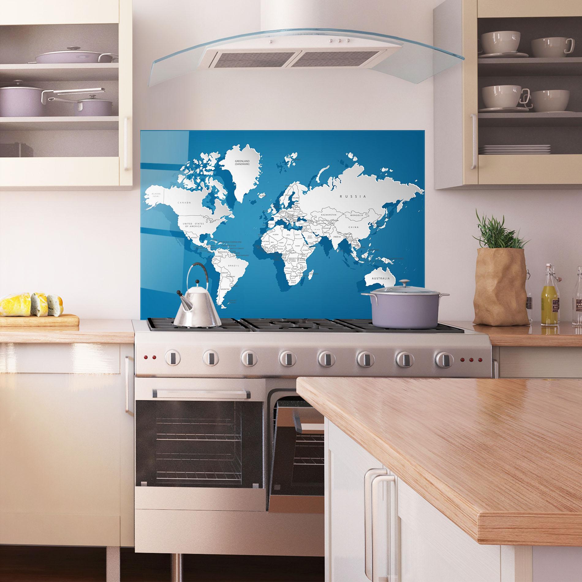 Konyhai üveg hátfal Blue White Map mockup 1