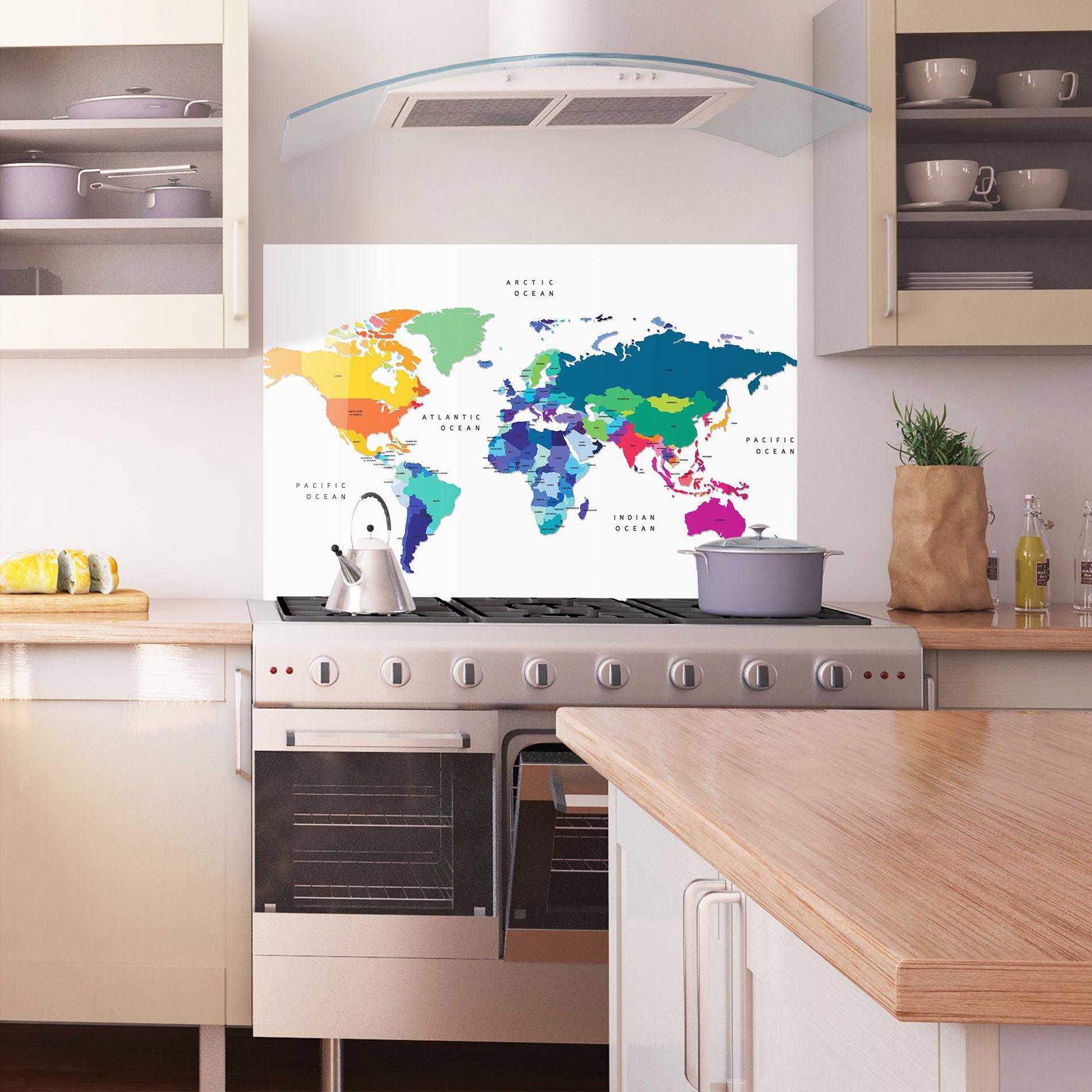 Konyhai üveg hátfal Colored Continents Map mockup 1