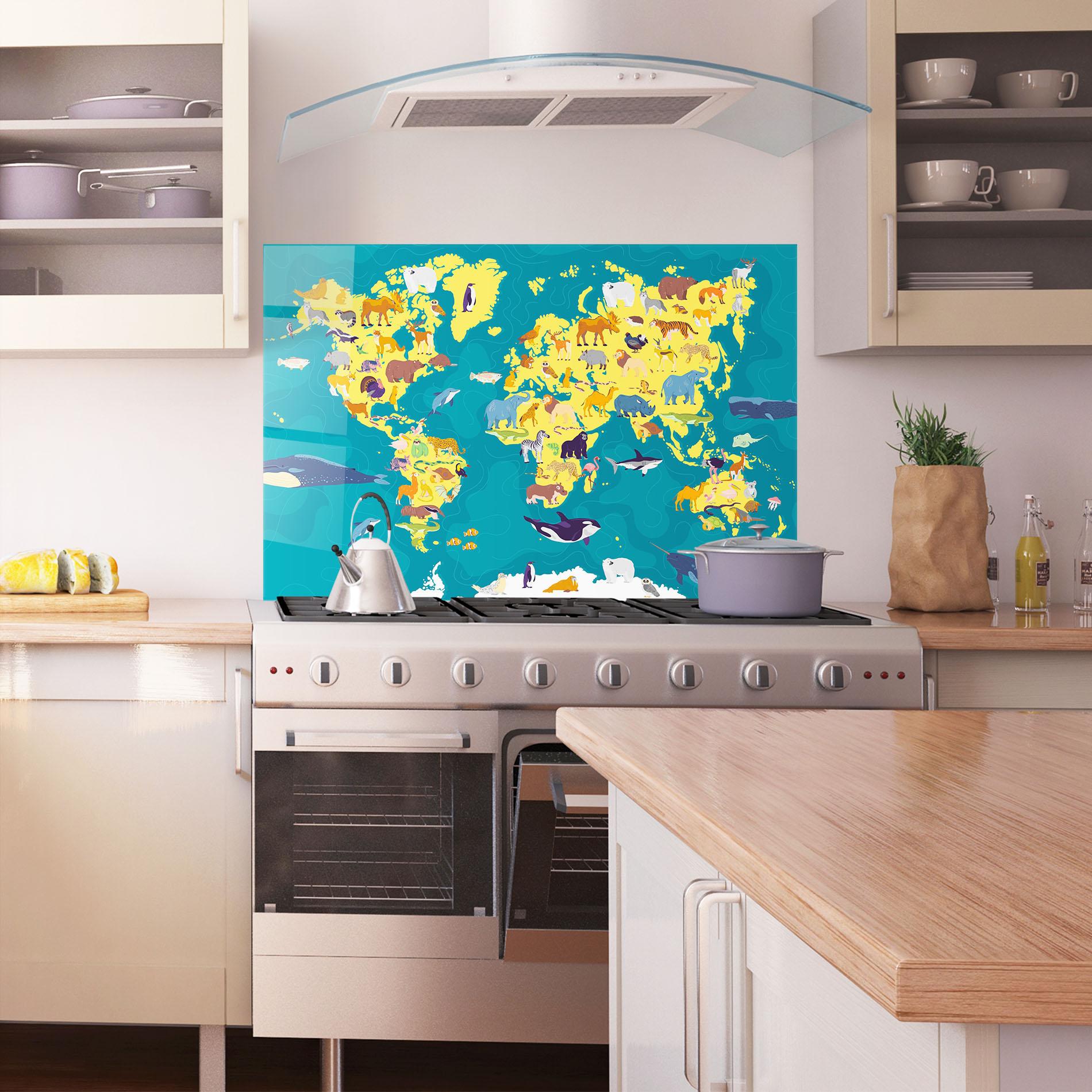 Konyhai üveg hátfal Whale World Map mockup 1