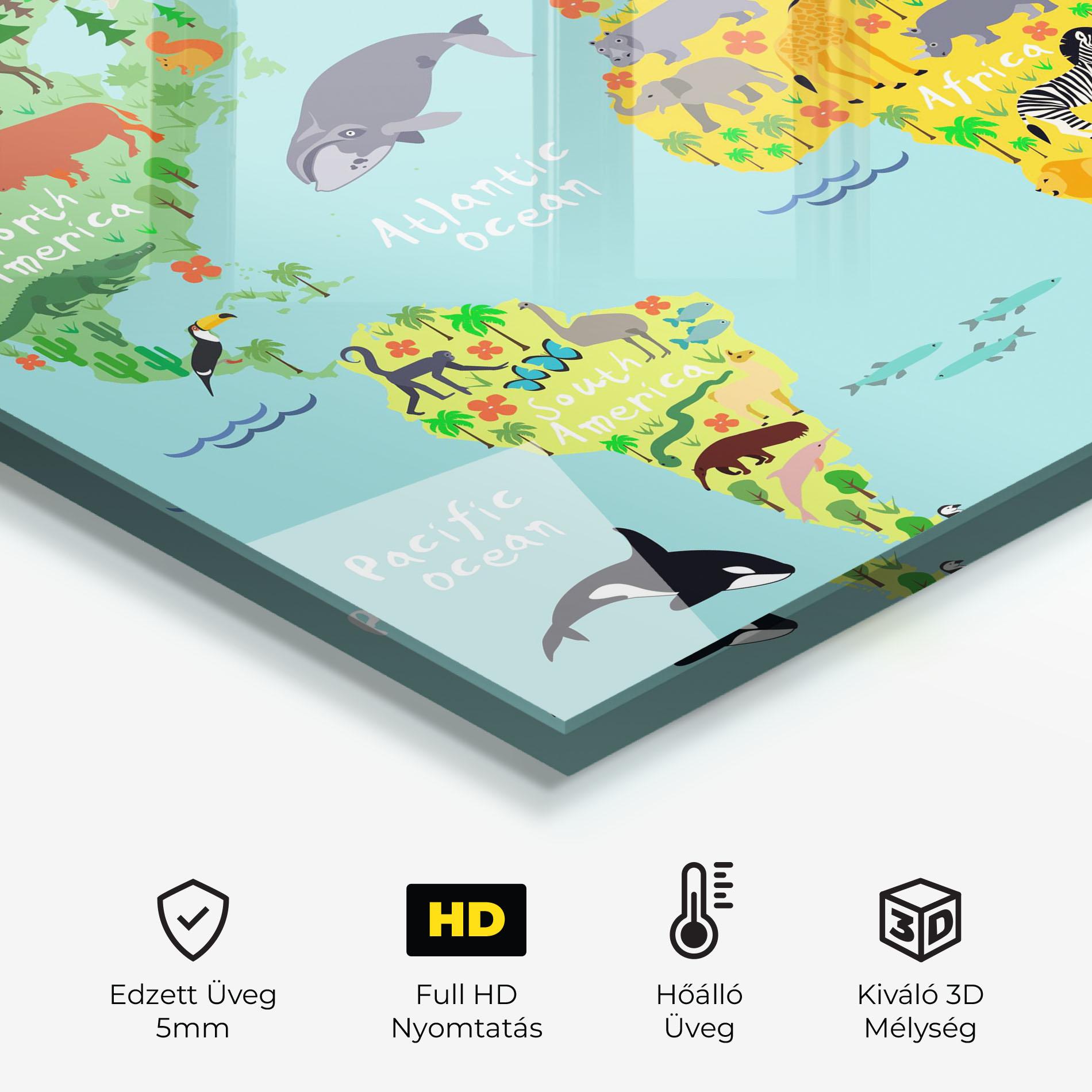 Konyhai üveg hátfal Animal World Map mockup 2