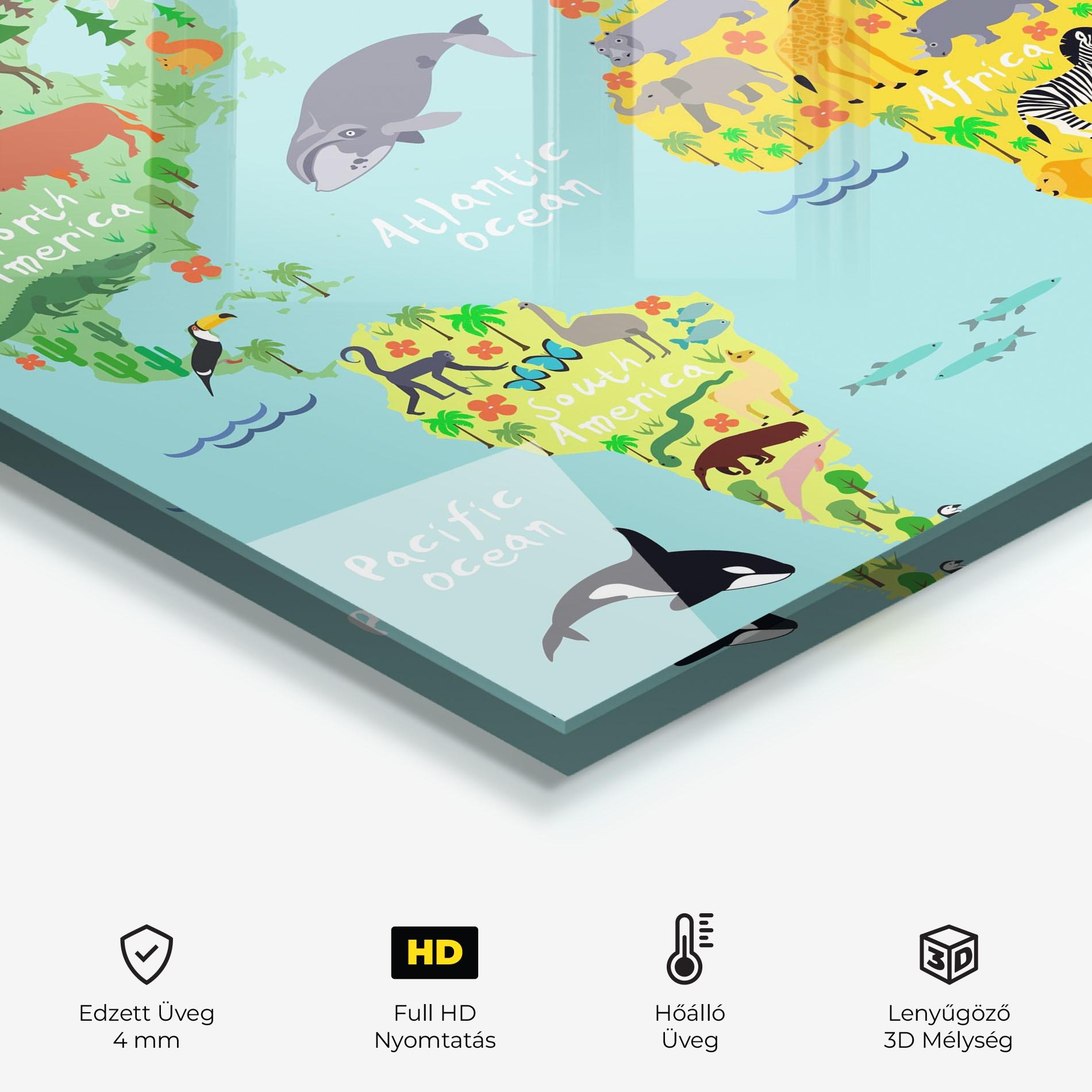 Konyhai üveg hátfal Animal World Map mockup 2