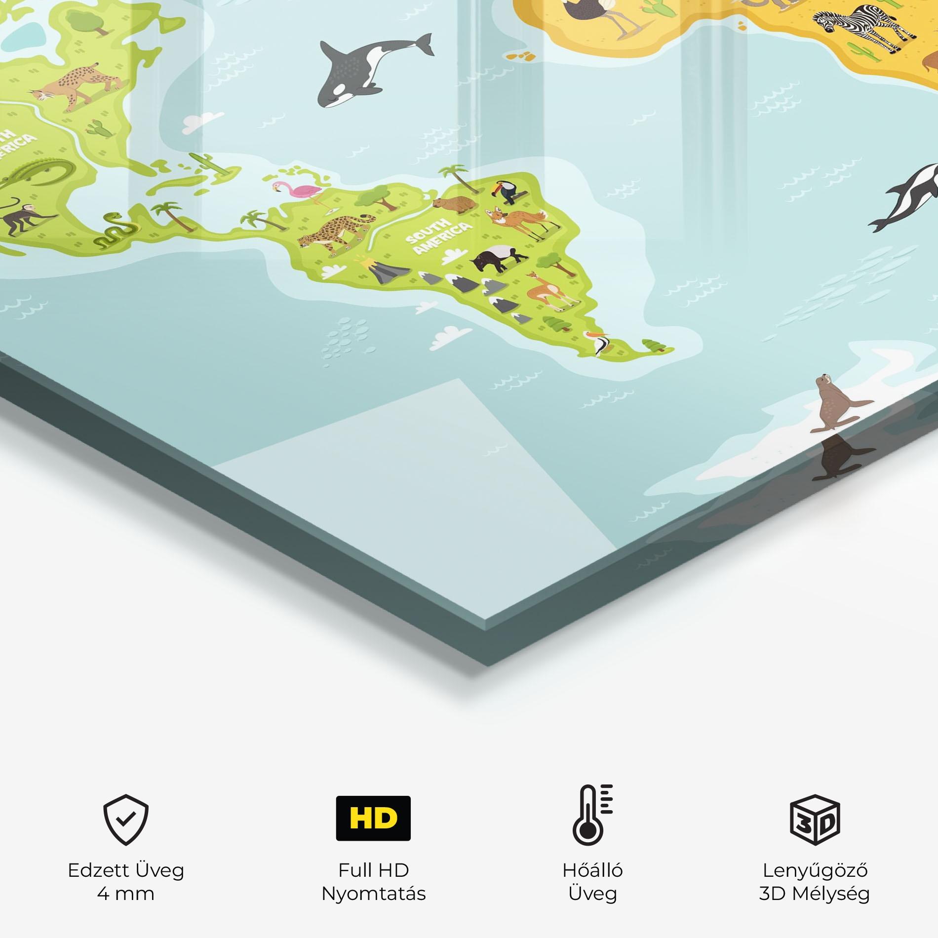 Konyhai üveg hátfal Animals World Map mockup 2