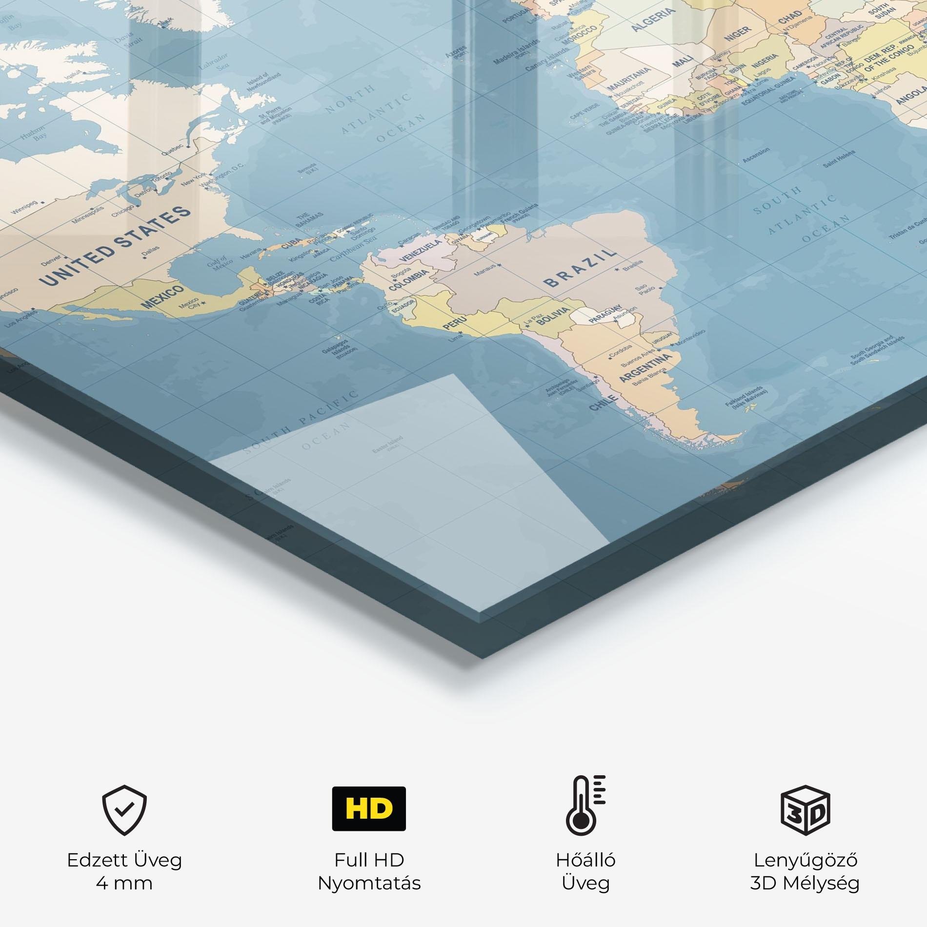 Konyhai üveg hátfal Blue World Map mockup 2