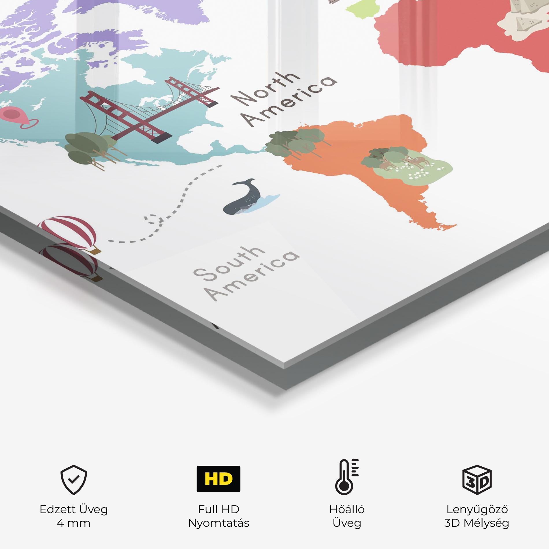 Konyhai üveg hátfal Colored World Map mockup 2